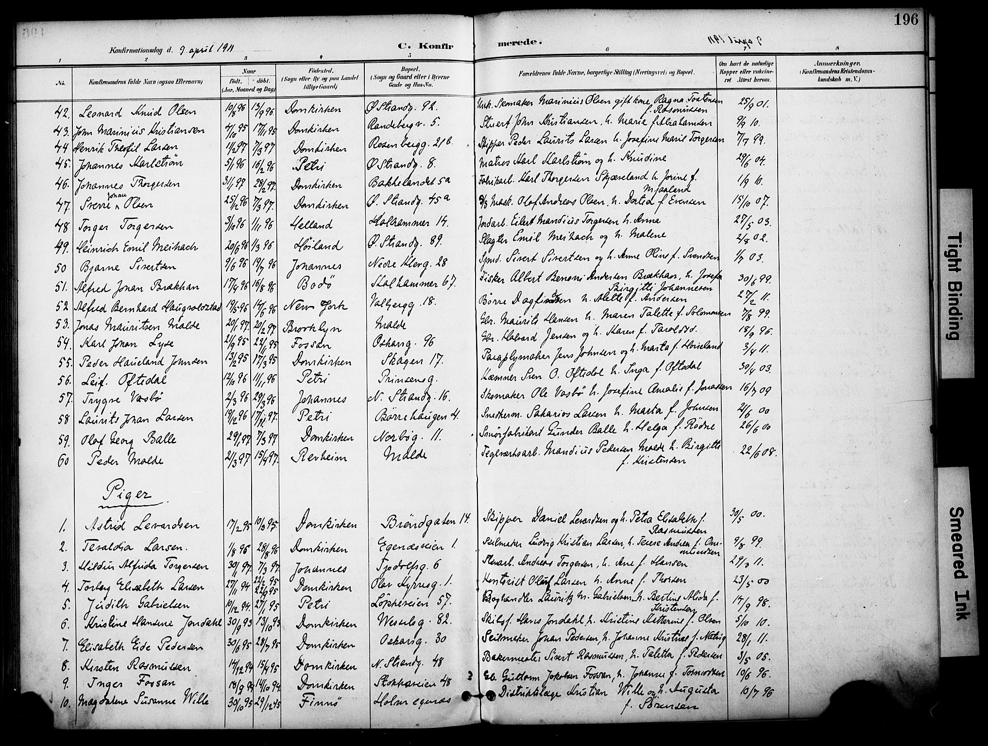 Domkirken sokneprestkontor, SAST/A-101812/001/30/30BA/L0031: Parish register (official) no. A 30, 1896-1916, p. 196