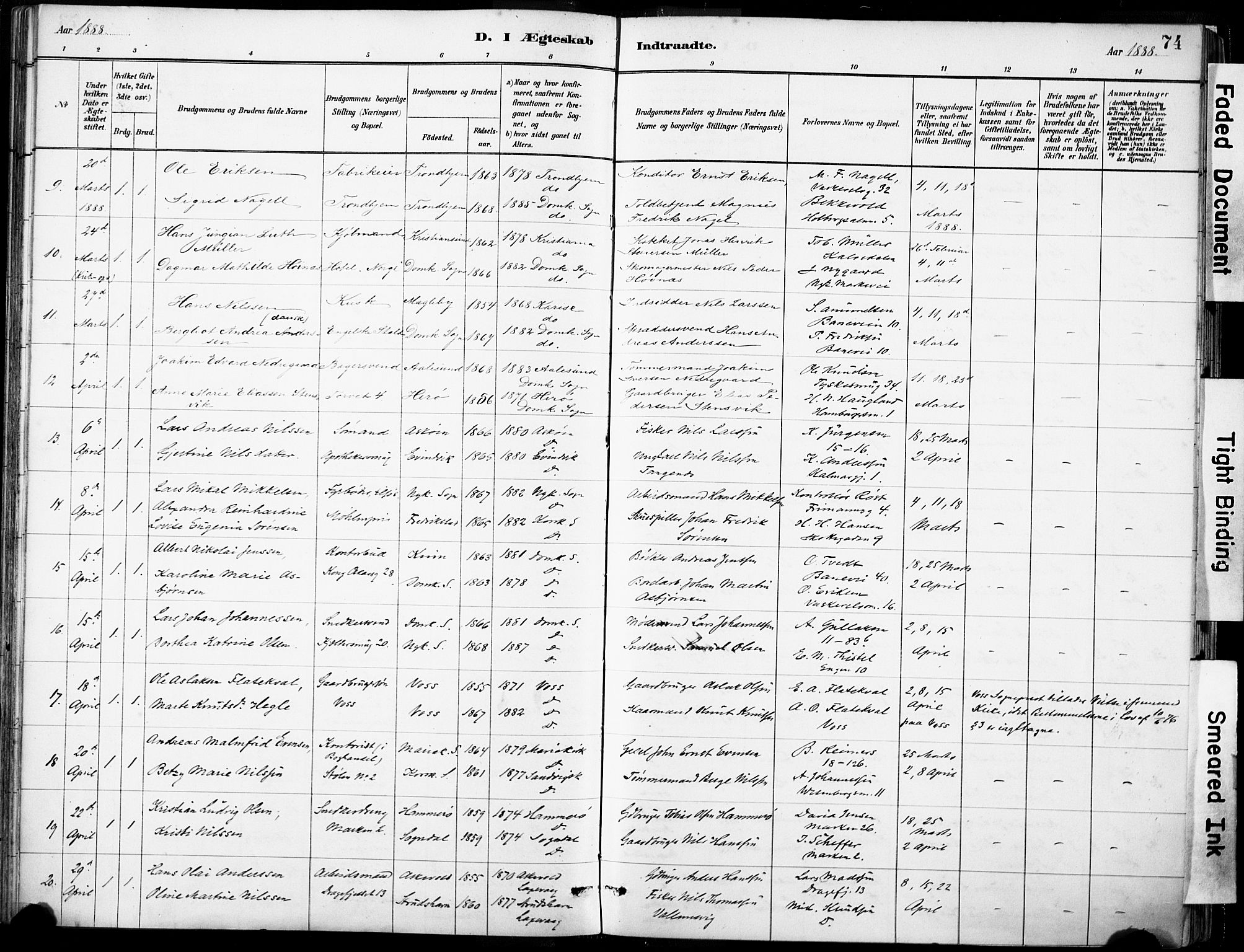 Domkirken sokneprestembete, AV/SAB-A-74801/H/Haa/L0037: Parish register (official) no. D 4, 1880-1907, p. 74