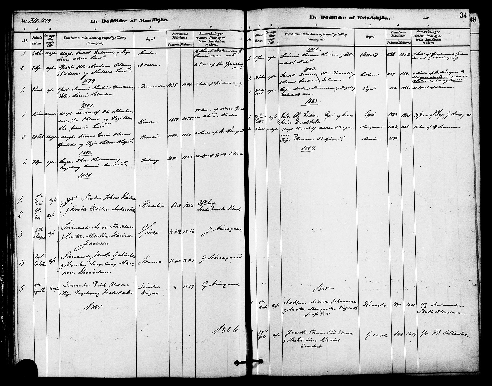 Haugesund sokneprestkontor, AV/SAST-A -101863/H/Ha/Haa/L0002: Parish register (official) no. A 2, 1878-1886, p. 34