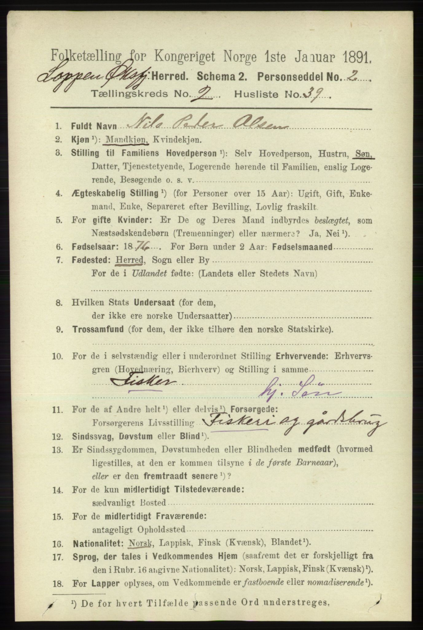 RA, 1891 census for 2014 Loppa, 1891, p. 633