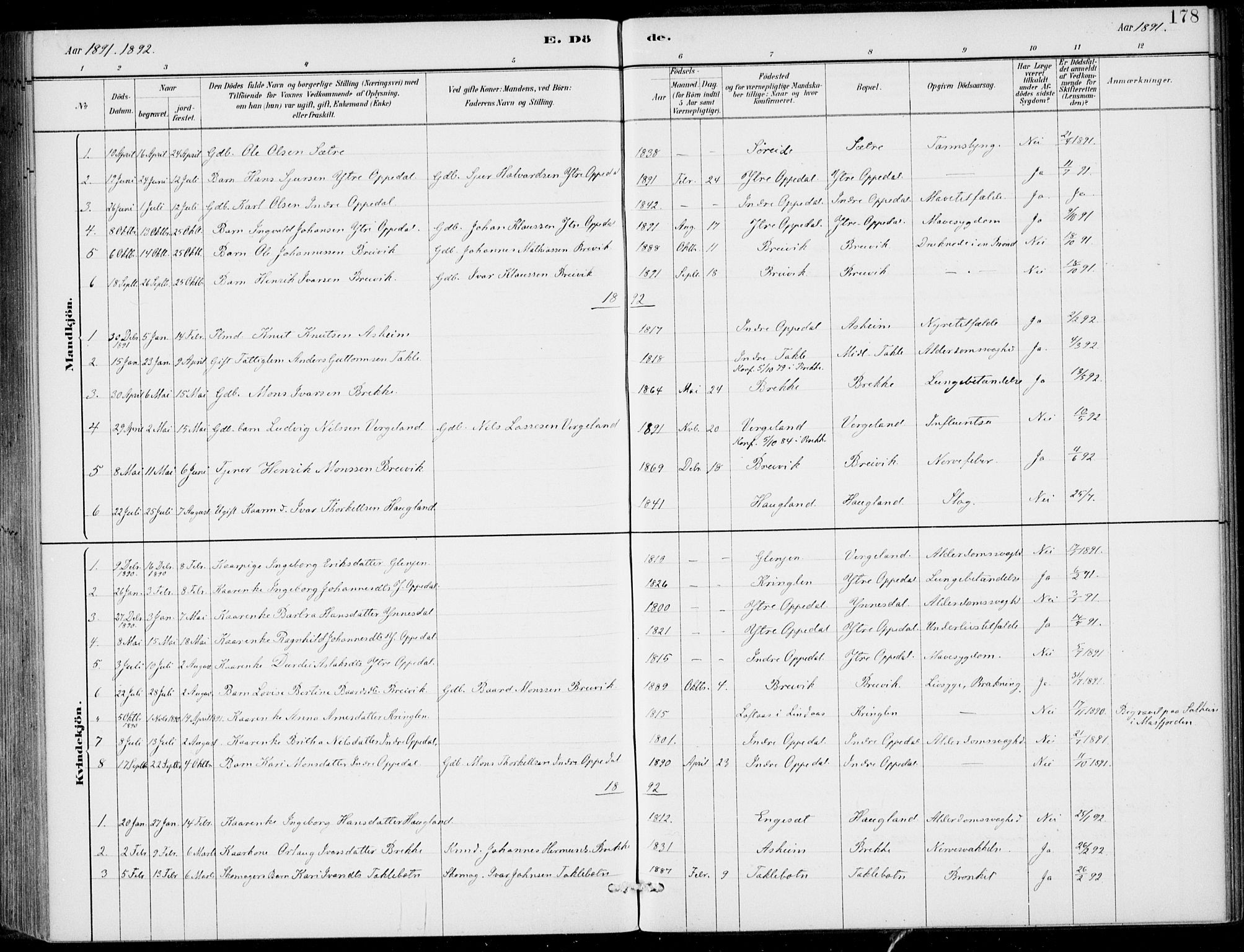 Gulen sokneprestembete, AV/SAB-A-80201/H/Haa/Haac/L0002: Parish register (official) no. C  2, 1882-1914, p. 178