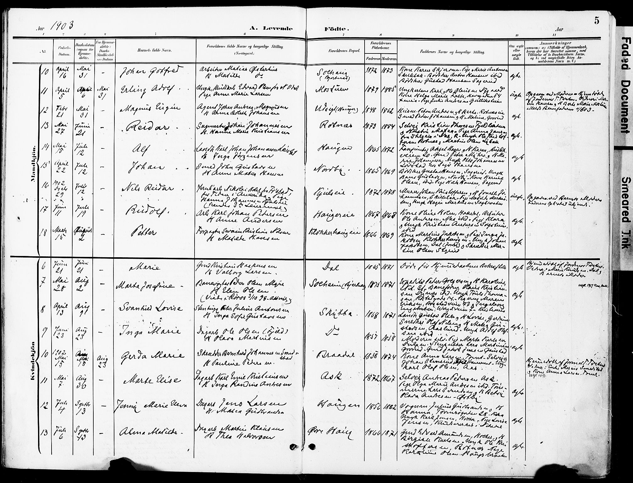 Nittedal prestekontor Kirkebøker, SAO/A-10365a/F/Fa/L0008: Parish register (official) no. I 8, 1902-1926, p. 5