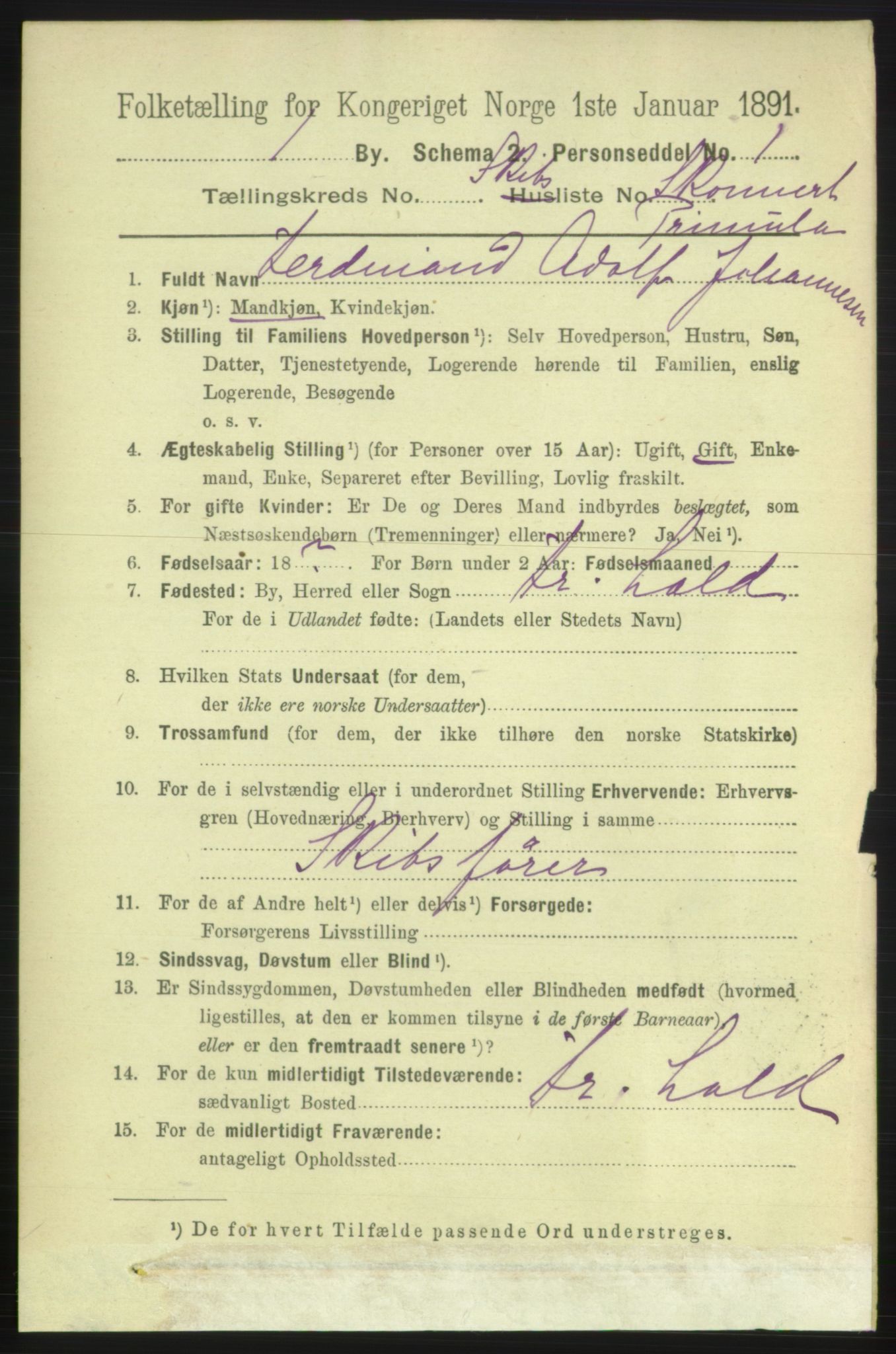 RA, 1891 census for 0101 Fredrikshald, 1891, p. 13808