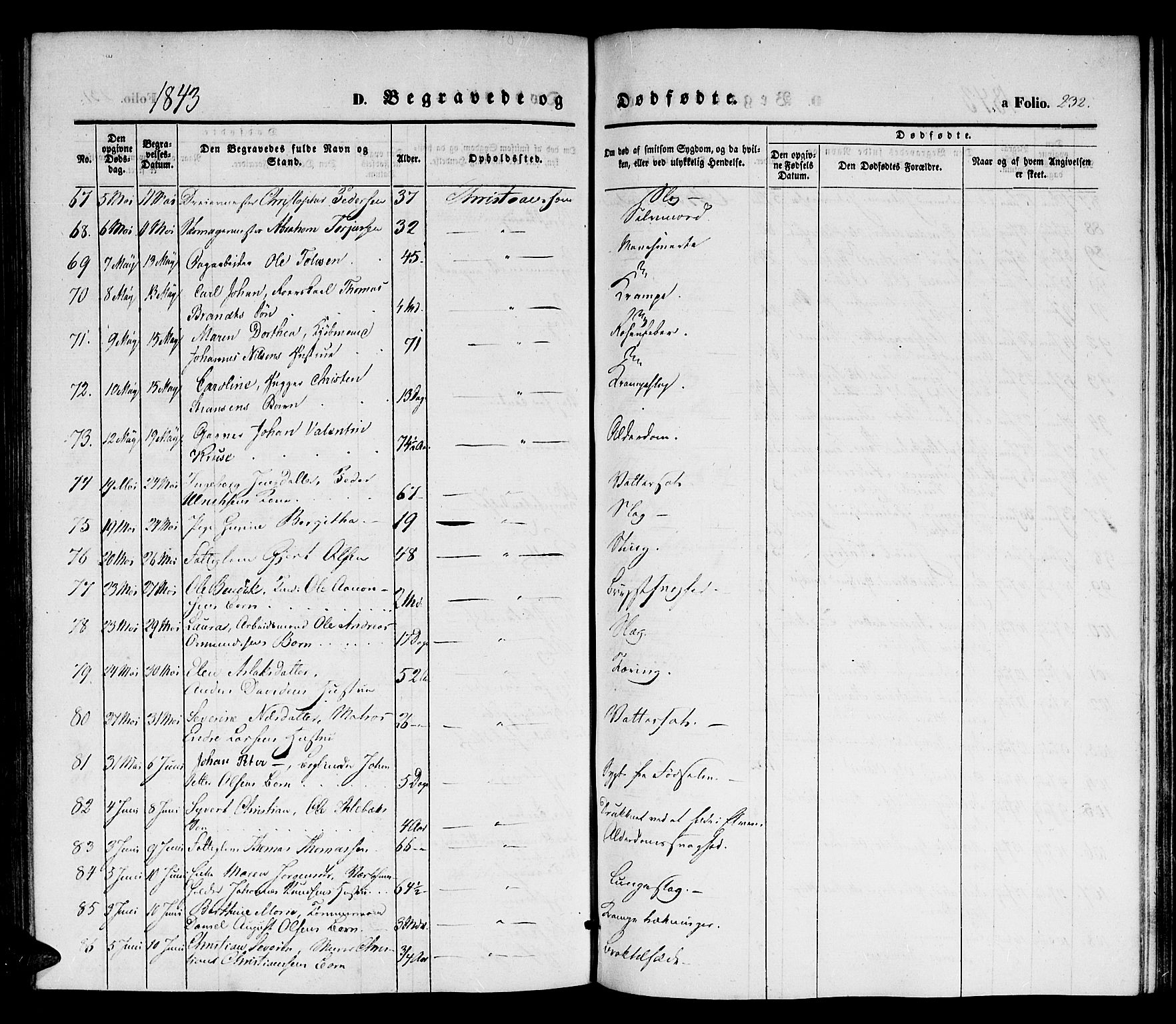 Kristiansand domprosti, SAK/1112-0006/F/Fb/L0010: Parish register (copy) no. B 10, 1843-1850, p. 232