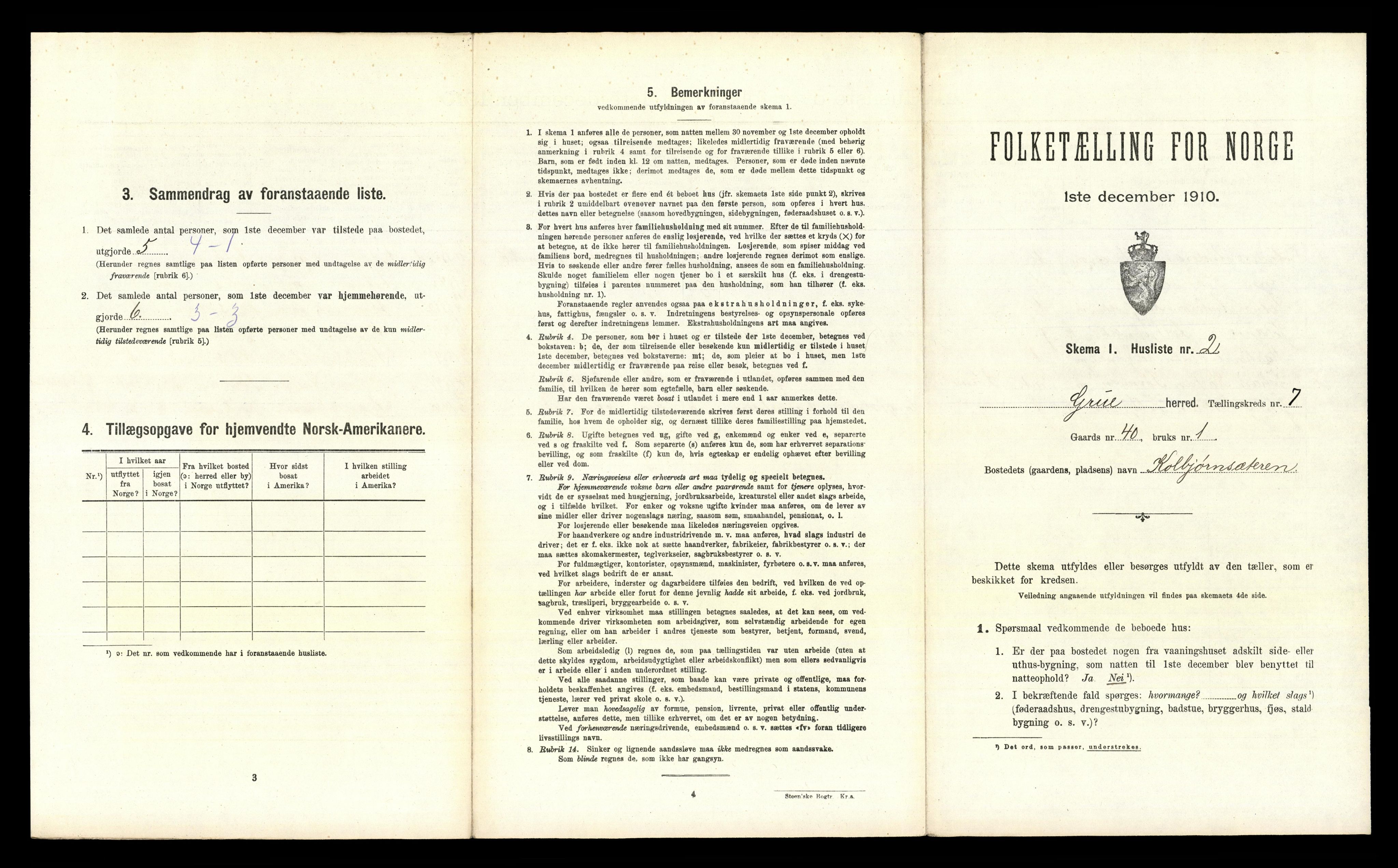 RA, 1910 census for Grue, 1910, p. 1115