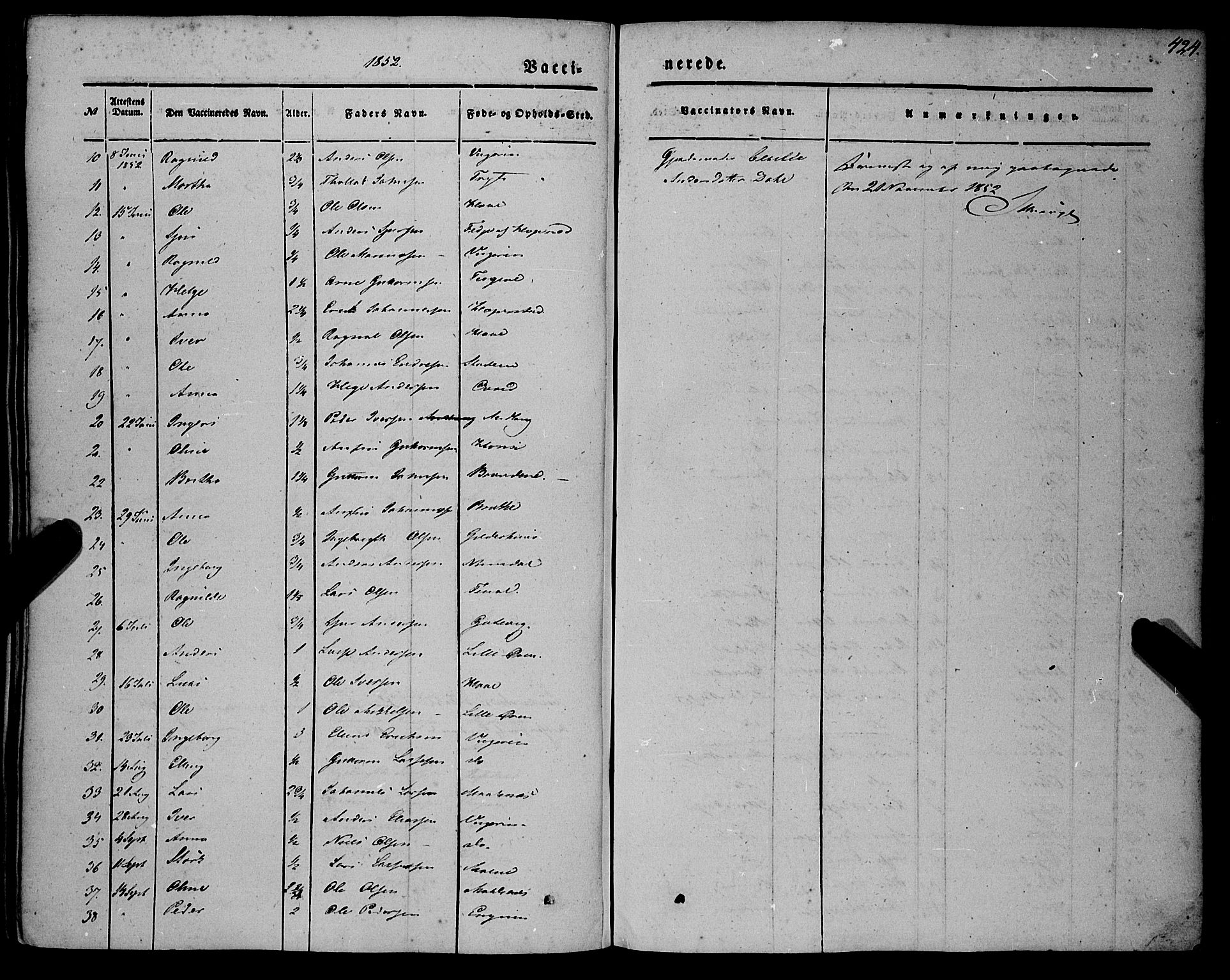 Vik sokneprestembete, AV/SAB-A-81501/H/Haa/Haaa/L0008: Parish register (official) no. A 8, 1846-1865, p. 424