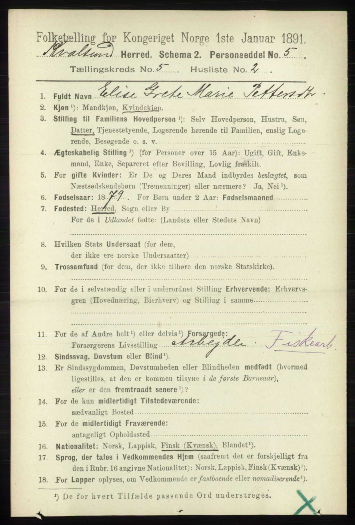 RA, 1891 census for 2017 Kvalsund, 1891, p. 527