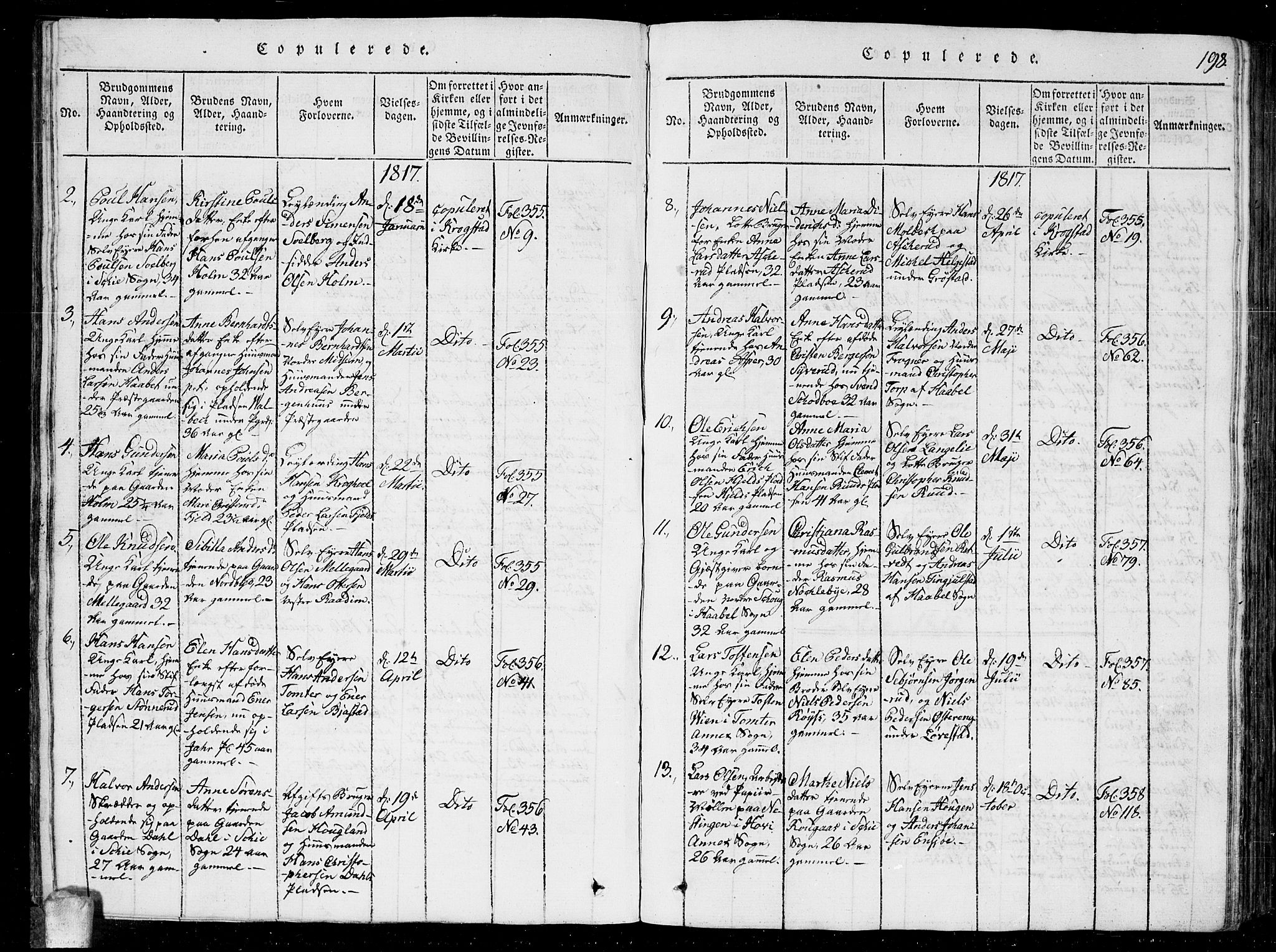 Kråkstad prestekontor Kirkebøker, AV/SAO-A-10125a/G/Ga/L0001: Parish register (copy) no. I 1, 1813-1824, p. 198