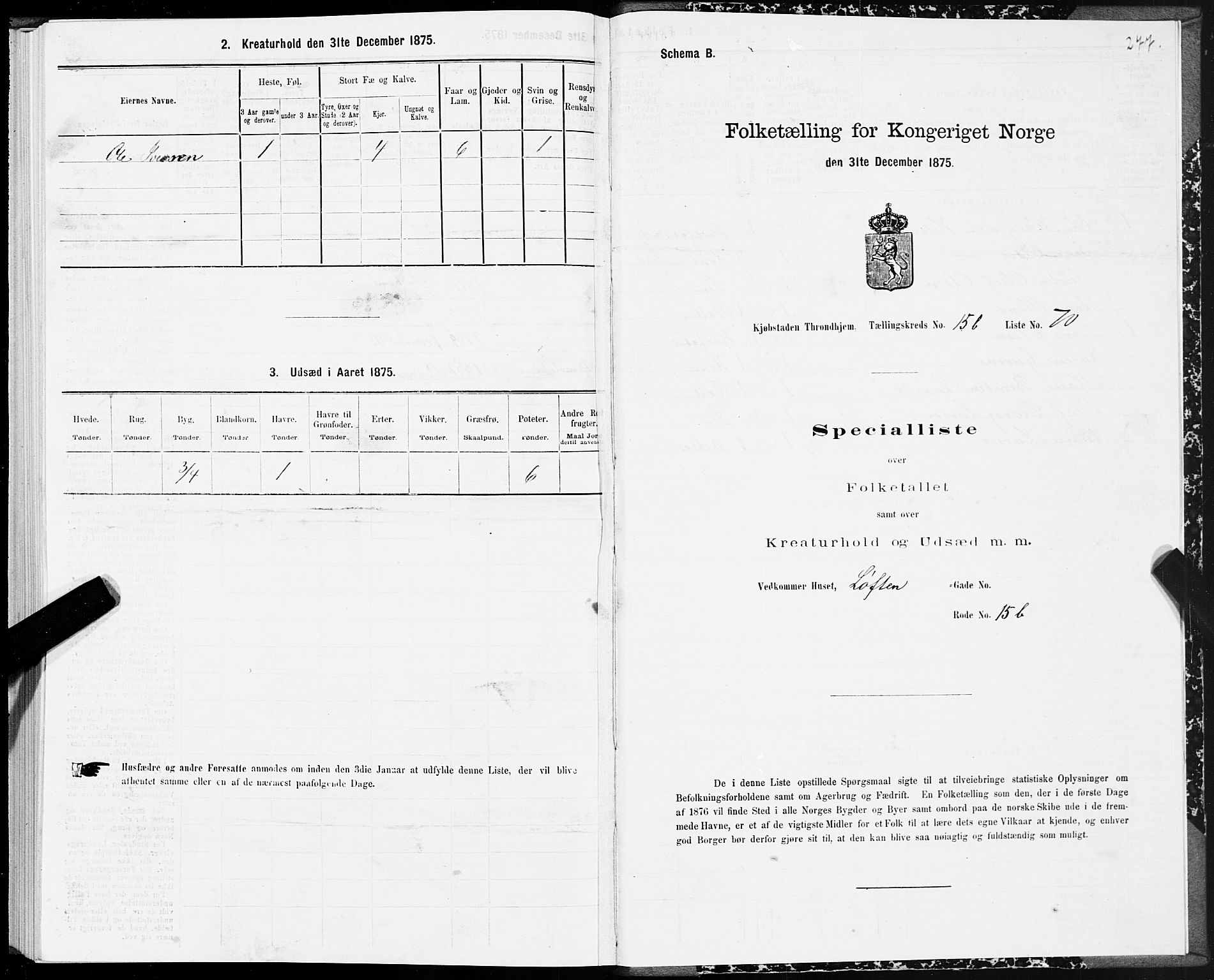 SAT, 1875 census for 1601 Trondheim, 1875, p. 8277