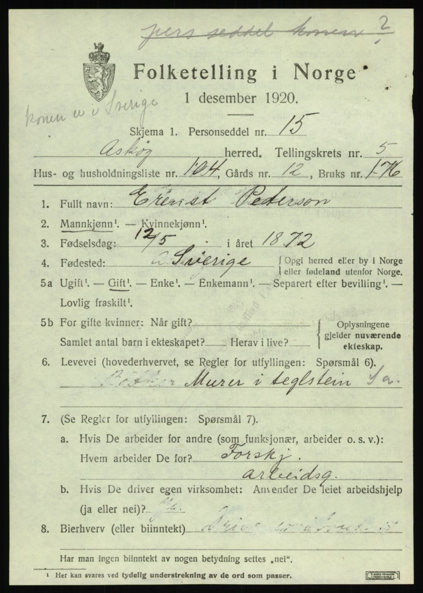 SAB, 1920 census for Askøy, 1920, p. 10102