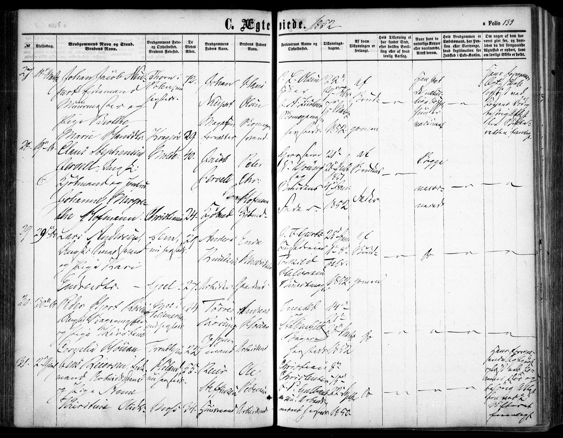 Oslo domkirke Kirkebøker, SAO/A-10752/F/Fa/L0020: Parish register (official) no. 20, 1848-1865, p. 139