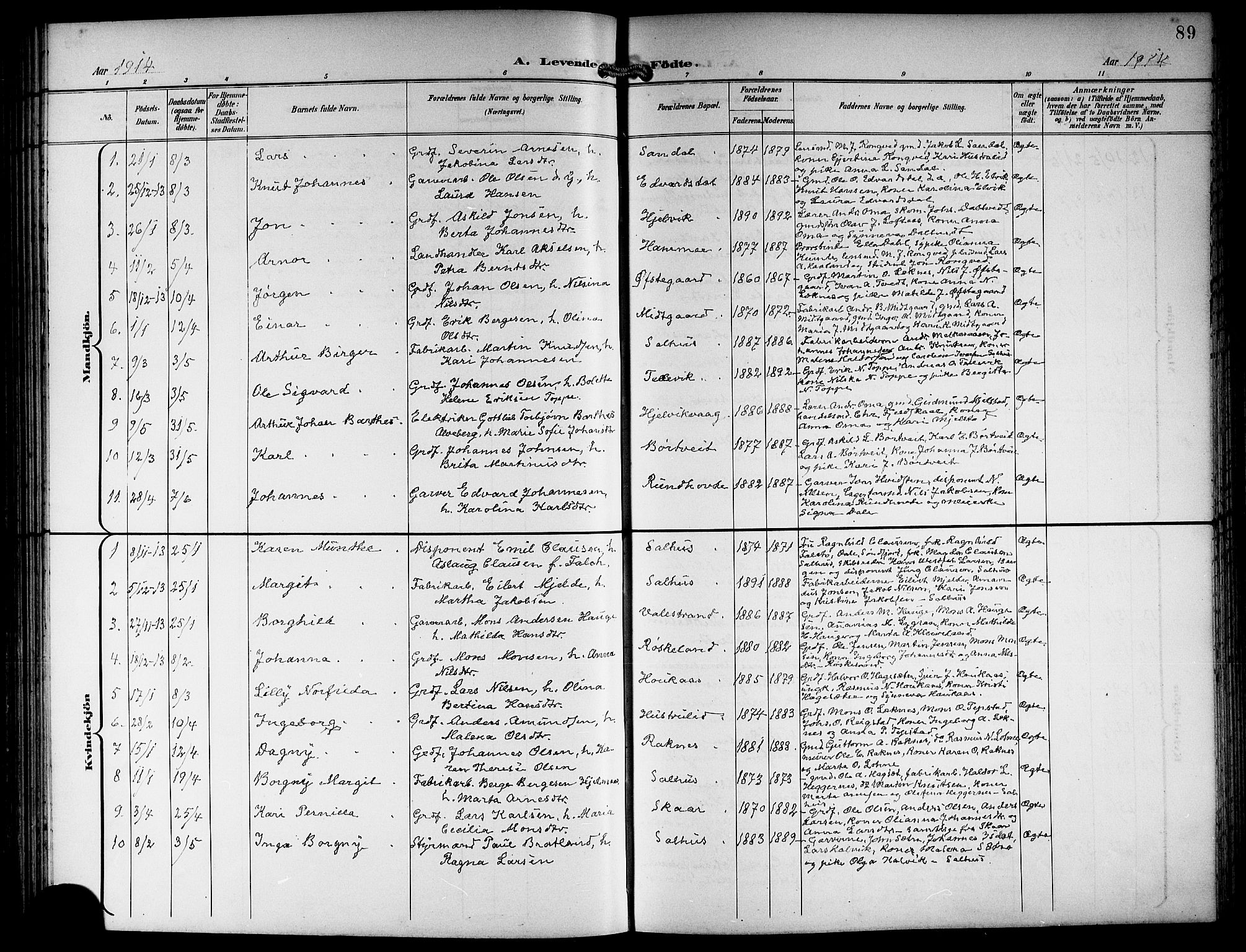 Hamre sokneprestembete, SAB/A-75501/H/Ha/Hab: Parish register (copy) no. B 4, 1898-1919, p. 89