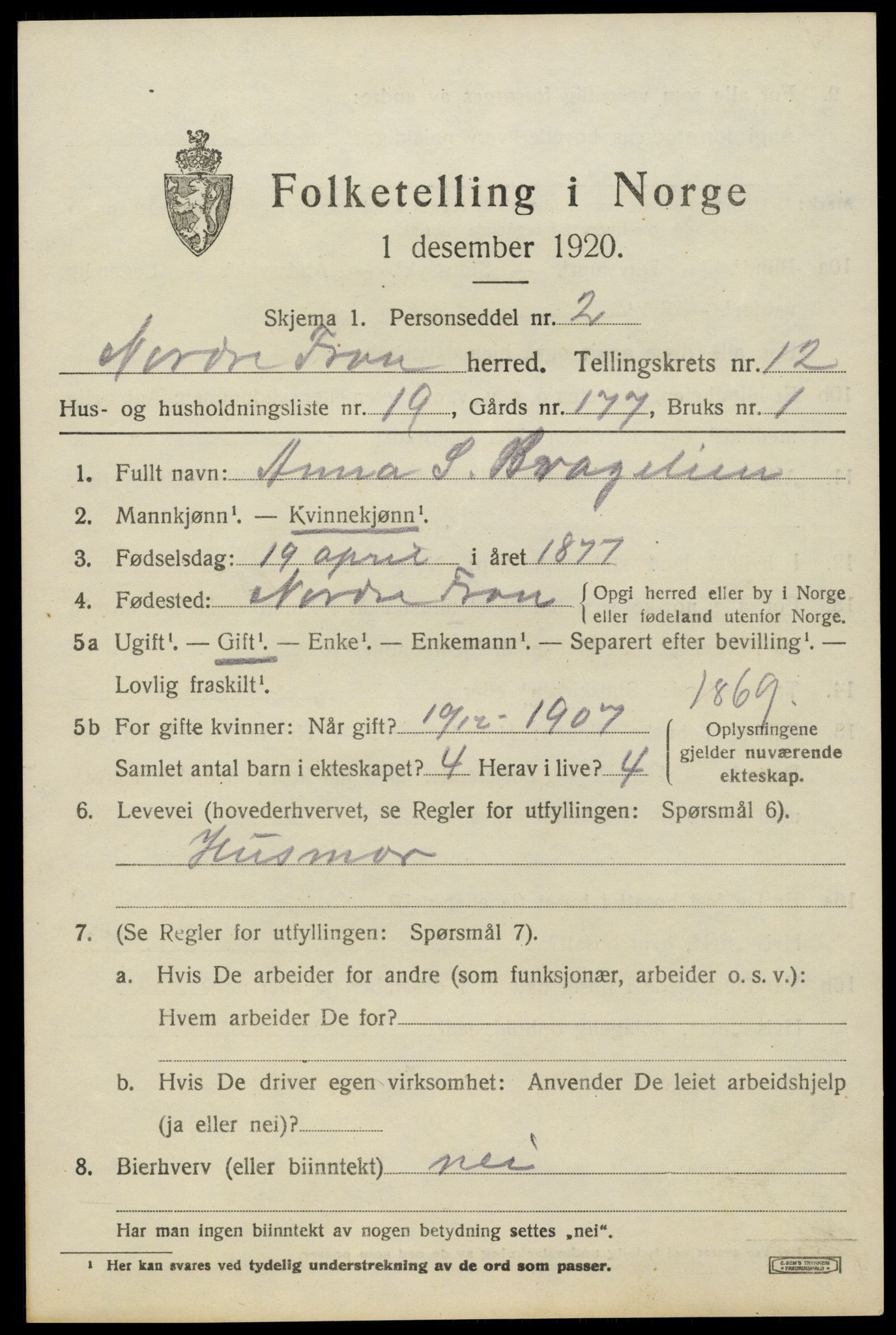 SAH, 1920 census for Nord-Fron, 1920, p. 10010