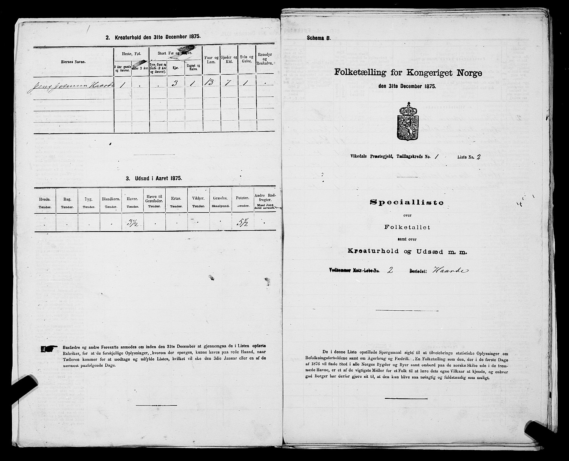 SAST, 1875 census for 1157P Vikedal, 1875, p. 70