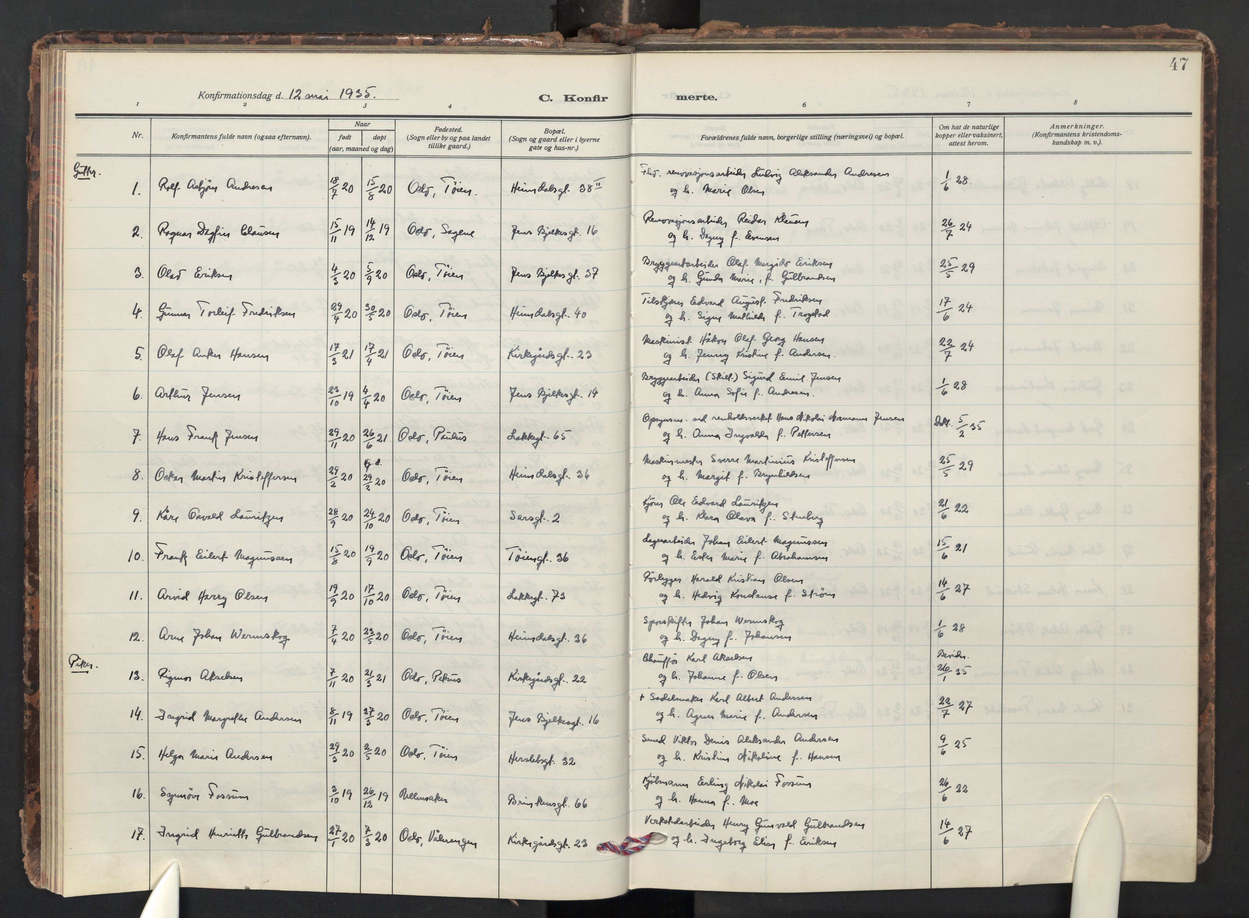 Tøyen prestekontor Kirkebøker, AV/SAO-A-10167a/F/Fa/L0005: Parish register (official) no. I 5, 1927-1981, p. 47