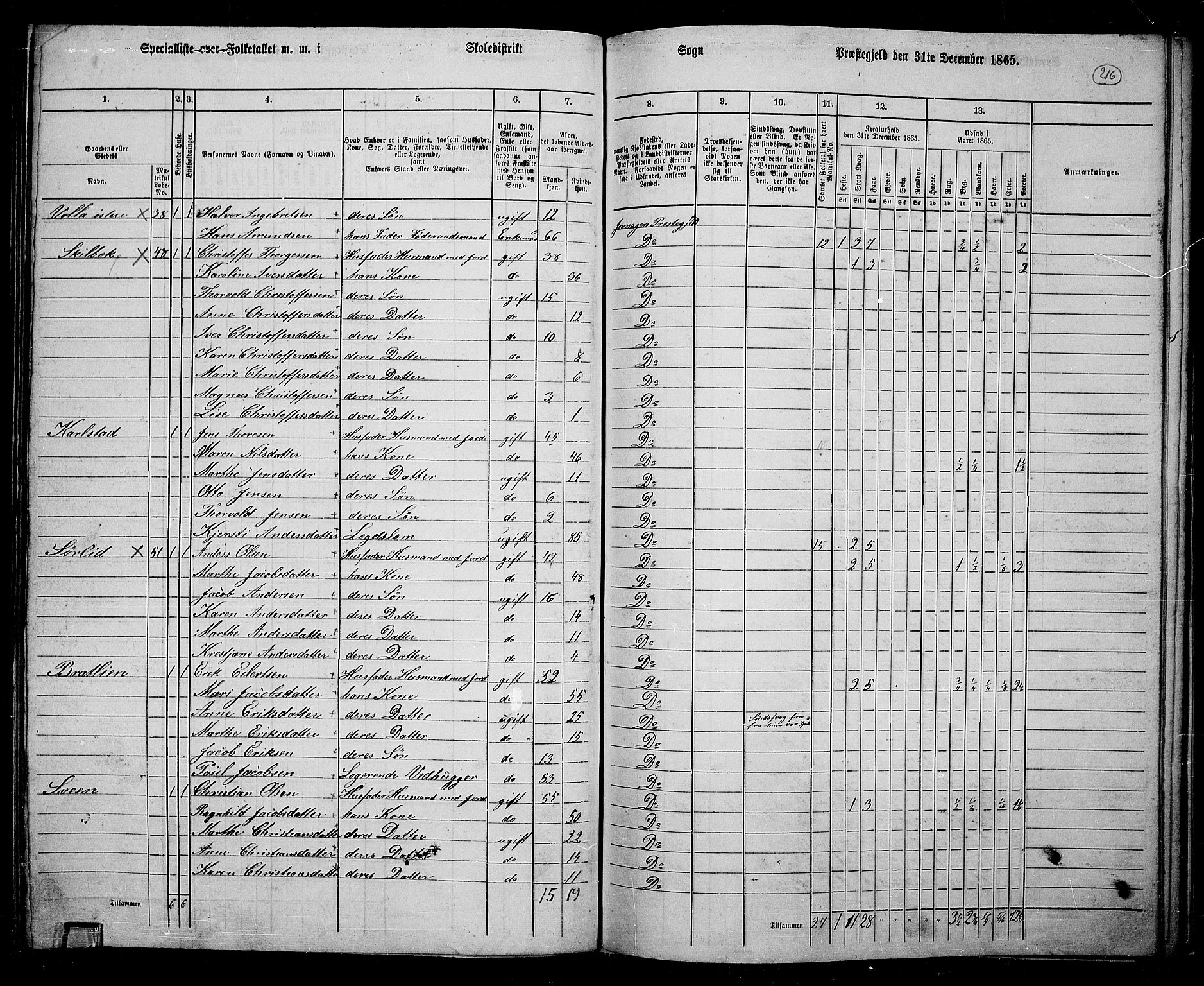 RA, 1865 census for Jevnaker, 1865, p. 200