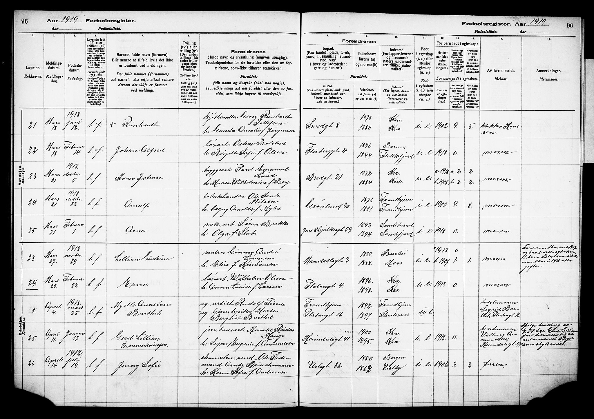 Grønland prestekontor Kirkebøker, AV/SAO-A-10848/J/Ja/L0001: Birth register no. 1, 1916-1922, p. 96