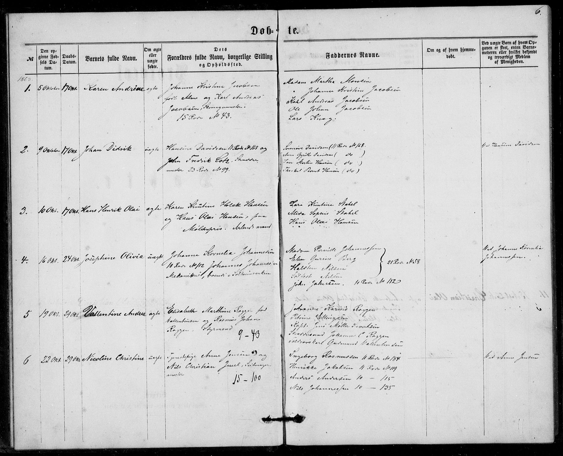 Fødselsstiftelsens sokneprestembete, ført av overlegen*, SAB/-: Parish register (official) no. A 1, 1863-1883, p. 6