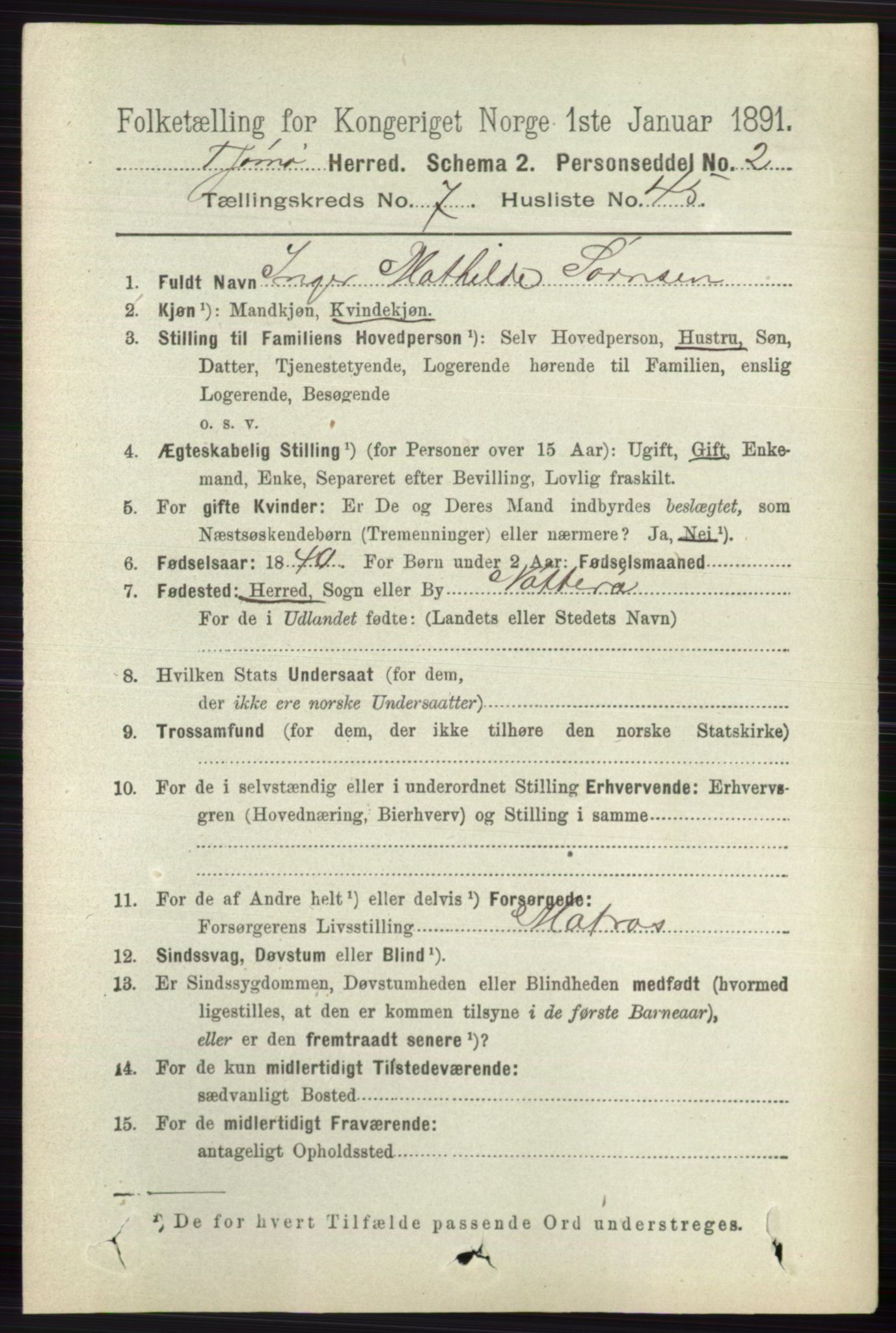 RA, 1891 census for 0723 Tjøme, 1891, p. 2714