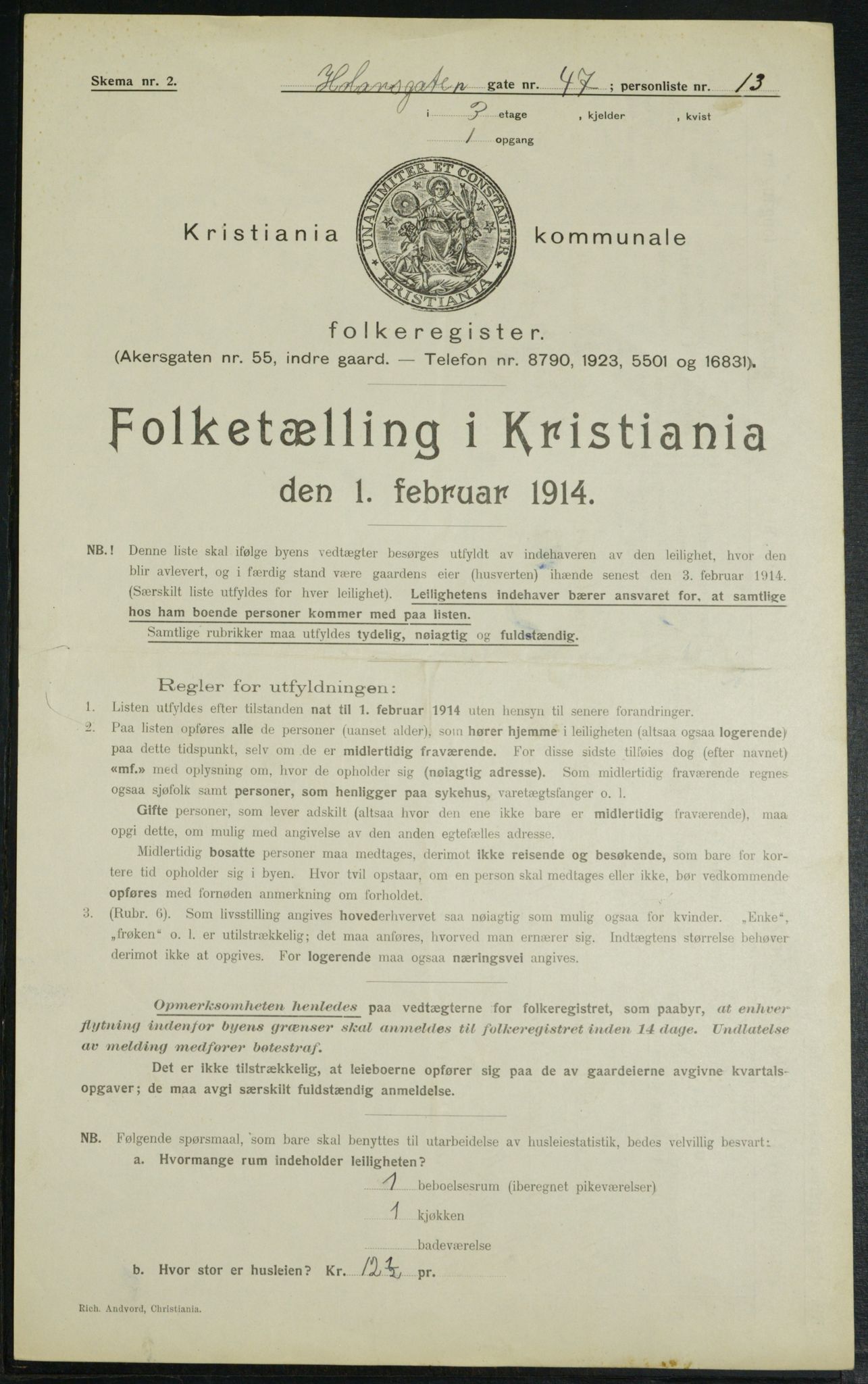 OBA, Municipal Census 1914 for Kristiania, 1914, p. 42764