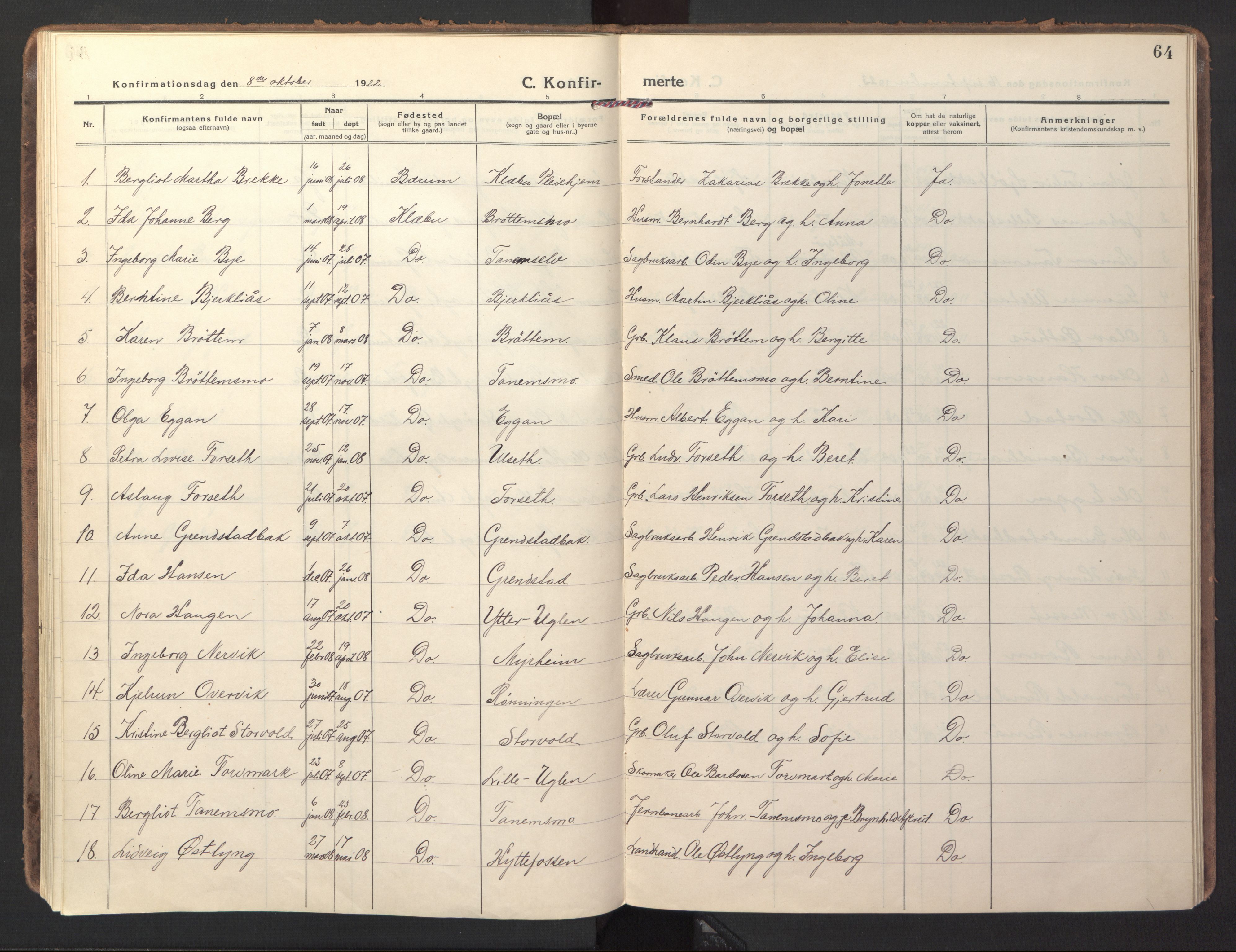 Ministerialprotokoller, klokkerbøker og fødselsregistre - Sør-Trøndelag, SAT/A-1456/618/L0449: Parish register (official) no. 618A12, 1917-1924, p. 64