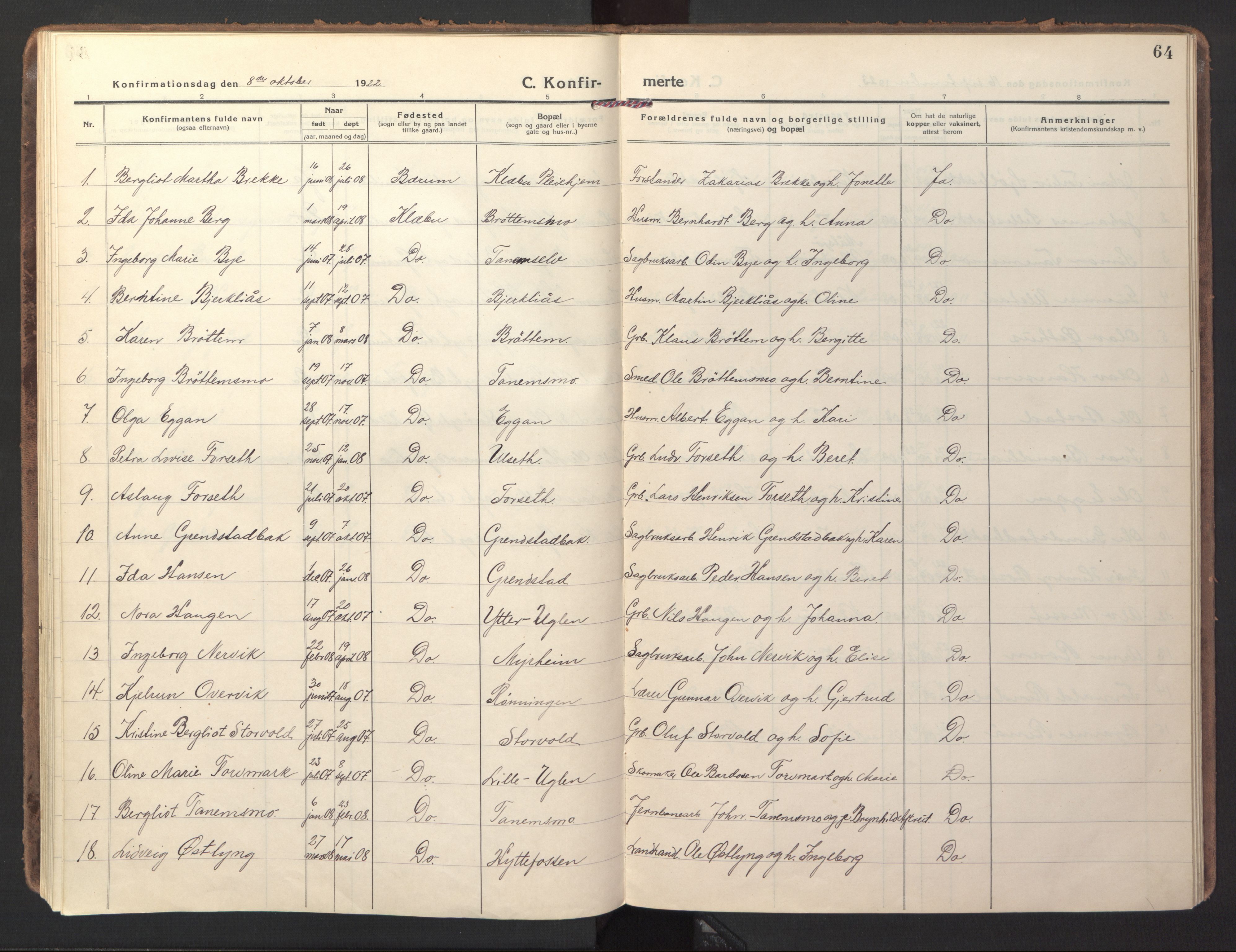 Ministerialprotokoller, klokkerbøker og fødselsregistre - Sør-Trøndelag, AV/SAT-A-1456/618/L0449: Parish register (official) no. 618A12, 1917-1924, p. 64