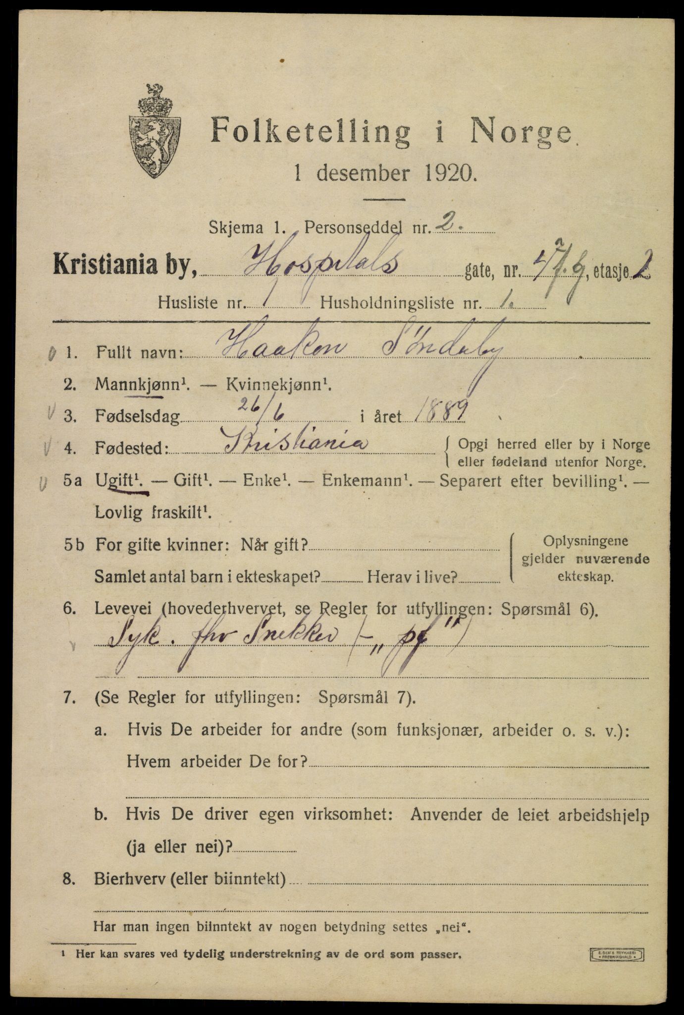 SAO, 1920 census for Kristiania, 1920, p. 299061