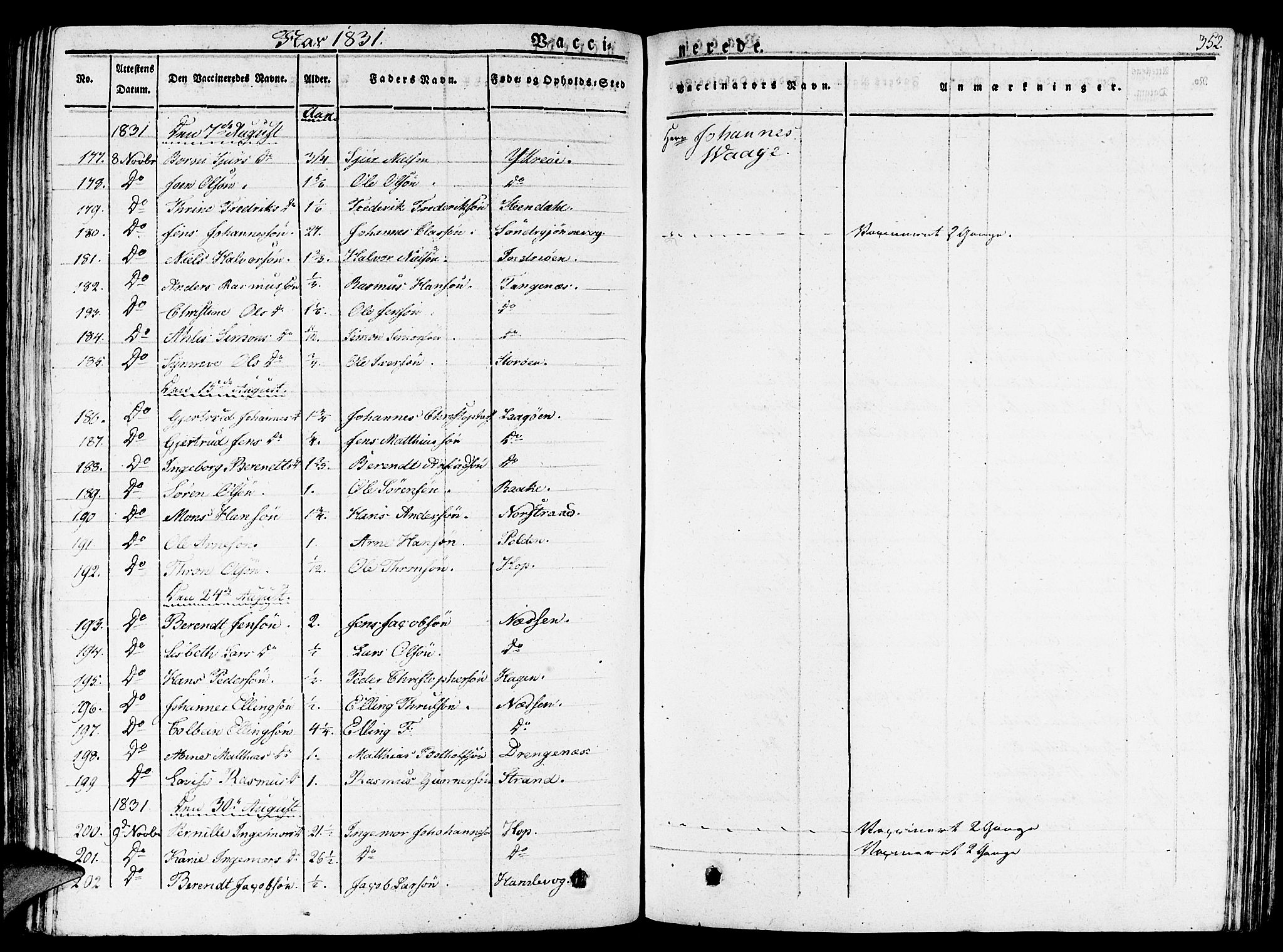 Gulen sokneprestembete, AV/SAB-A-80201/H/Haa/Haaa/L0019: Parish register (official) no. A 19, 1826-1836, p. 352