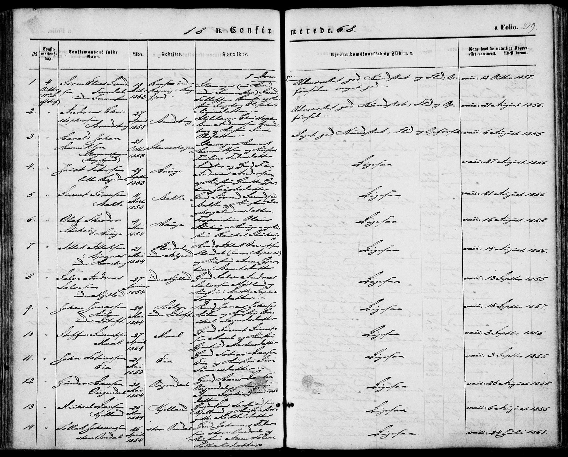 Sokndal sokneprestkontor, SAST/A-101808: Parish register (official) no. A 9, 1857-1874, p. 219