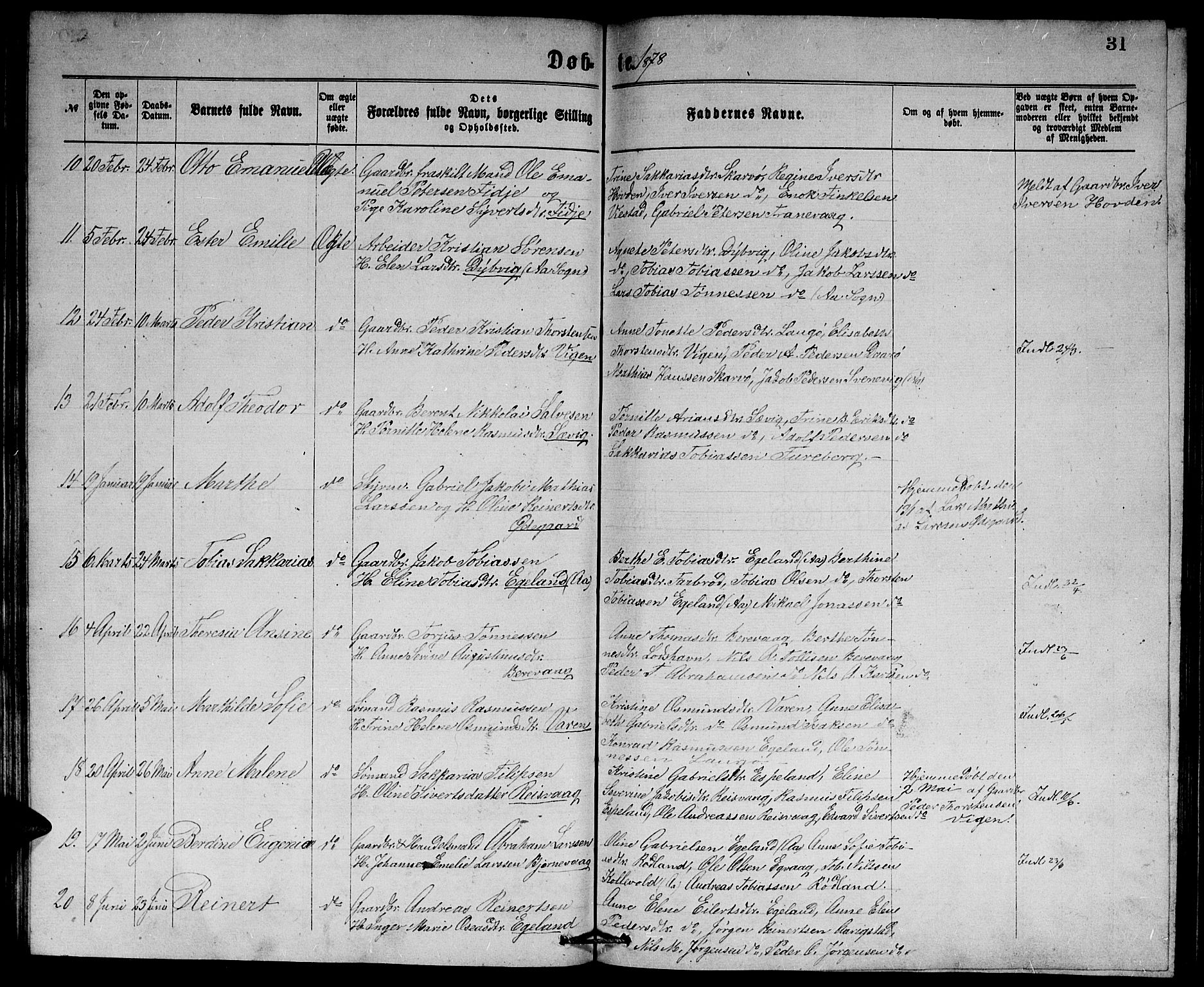 Herad sokneprestkontor, SAK/1111-0018/F/Fb/Fbb/L0003: Parish register (copy) no. B 3, 1872-1889, p. 31