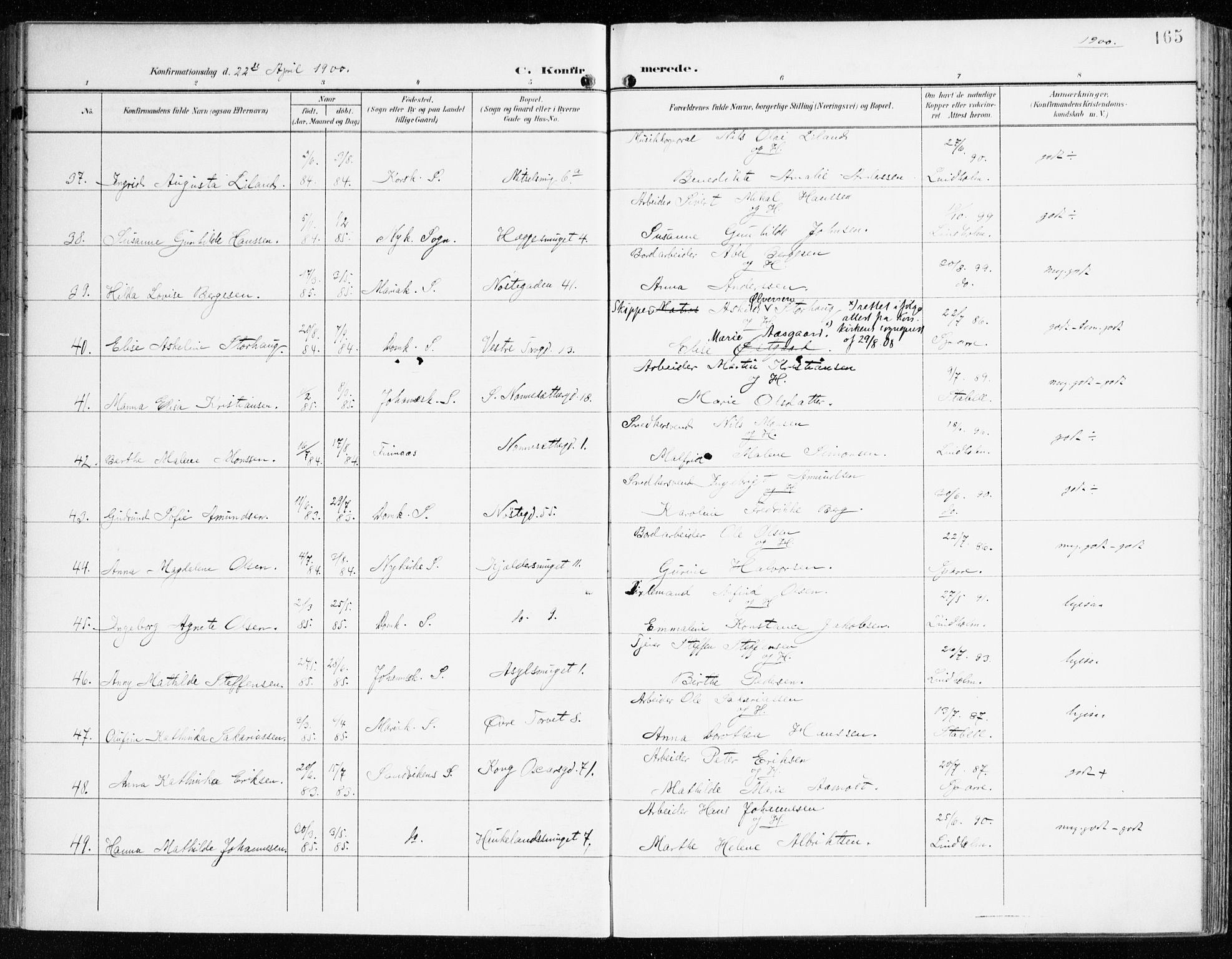 Domkirken sokneprestembete, AV/SAB-A-74801/H/Haa/L0031: Parish register (official) no. C 6, 1898-1915, p. 165