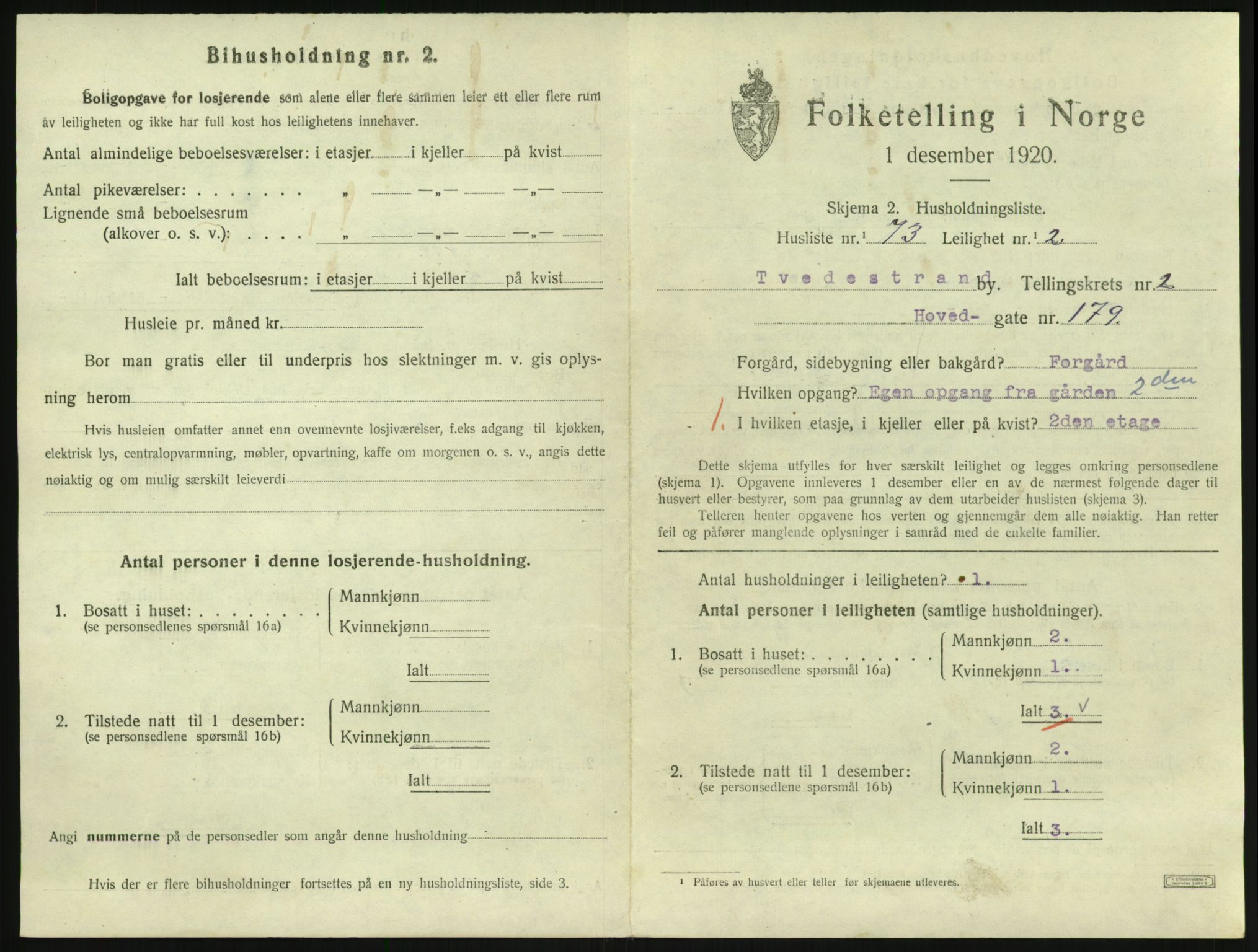 SAK, 1920 census for Tvedestrand, 1920, p. 1131