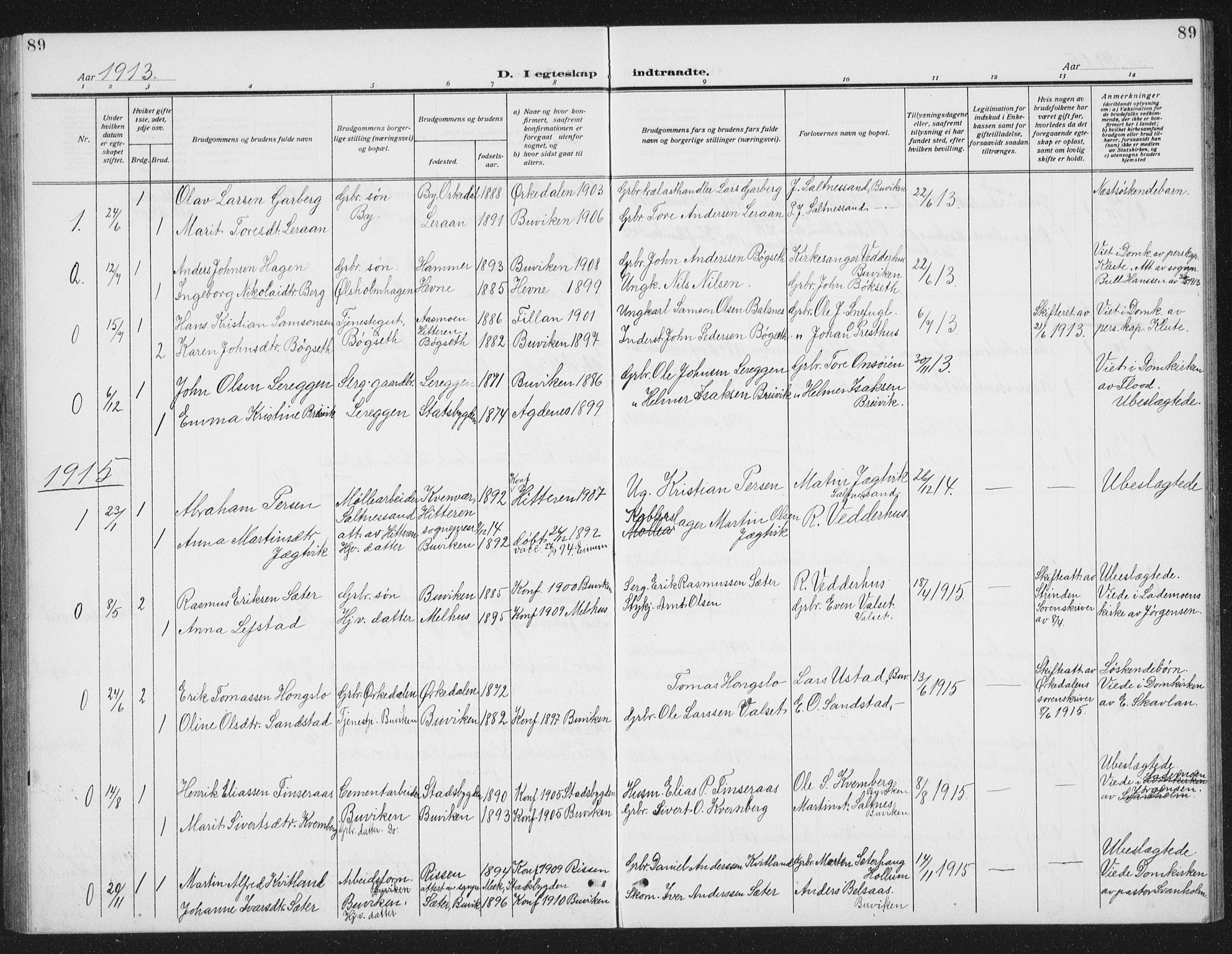 Ministerialprotokoller, klokkerbøker og fødselsregistre - Sør-Trøndelag, SAT/A-1456/666/L0791: Parish register (copy) no. 666C04, 1909-1939, p. 89