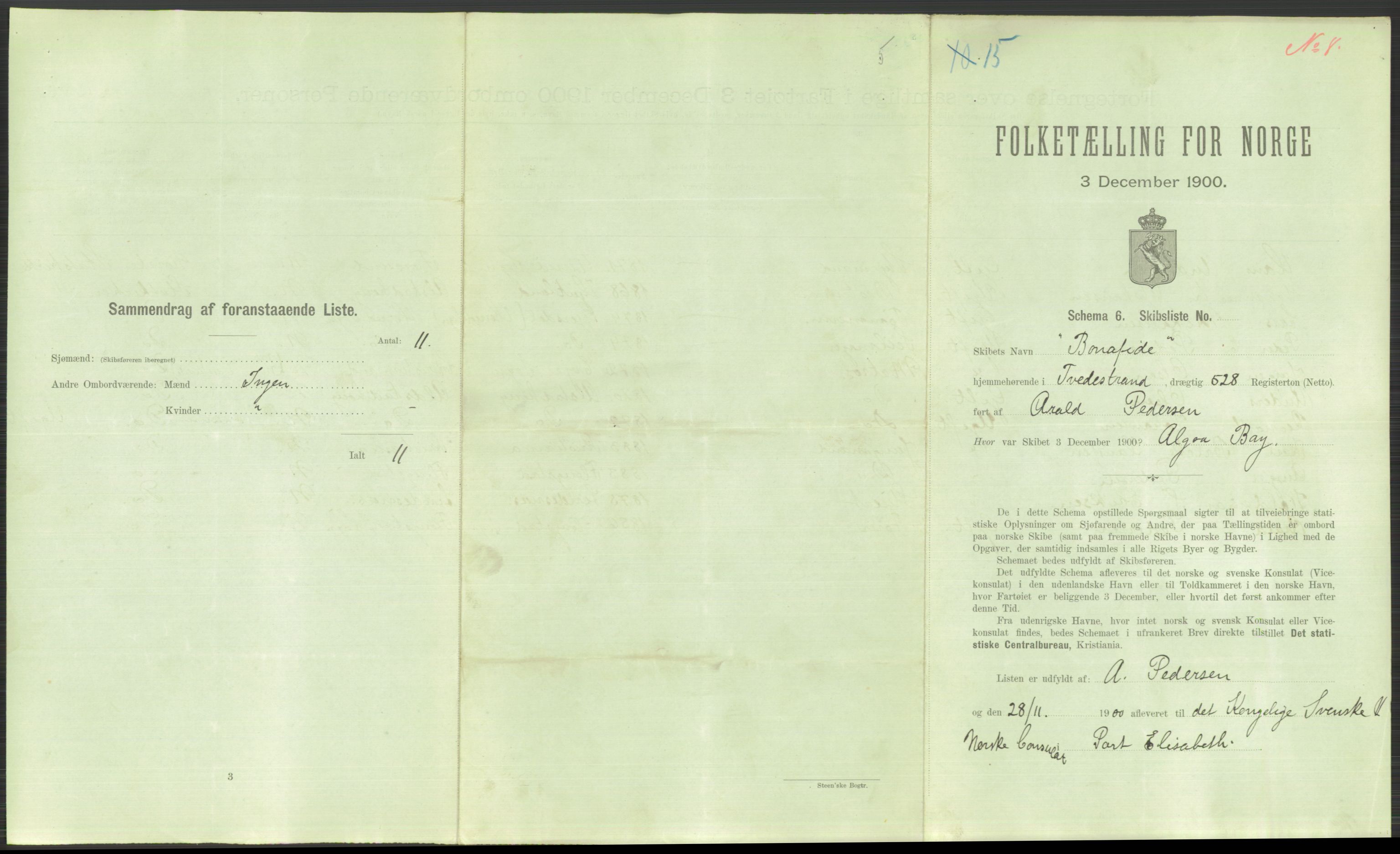 RA, 1900 Census - ship lists from ships in Norwegian harbours, harbours abroad and at sea, 1900, p. 5073