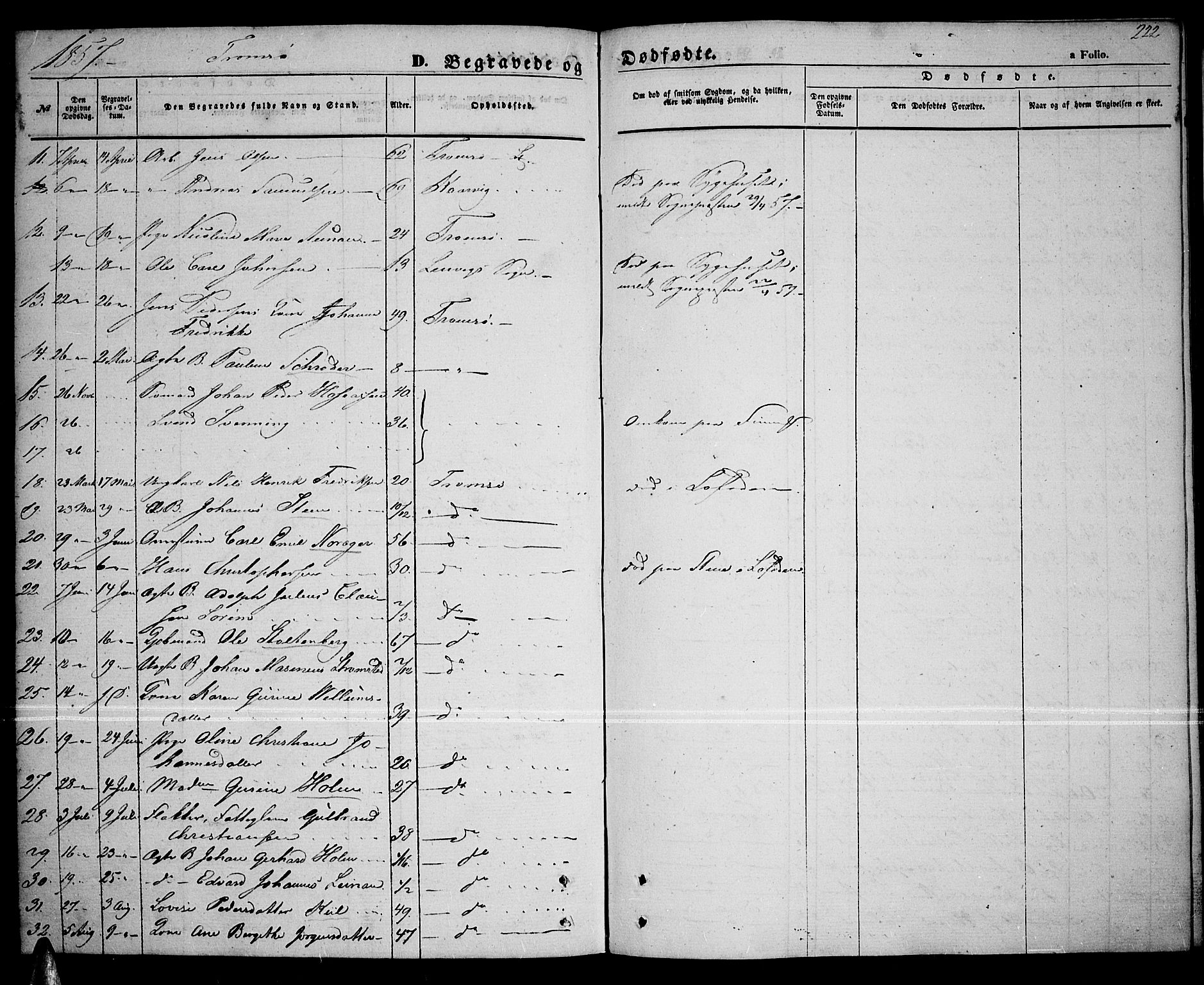 Tromsø sokneprestkontor/stiftsprosti/domprosti, AV/SATØ-S-1343/G/Gb/L0006klokker: Parish register (copy) no. 6, 1857-1866, p. 222