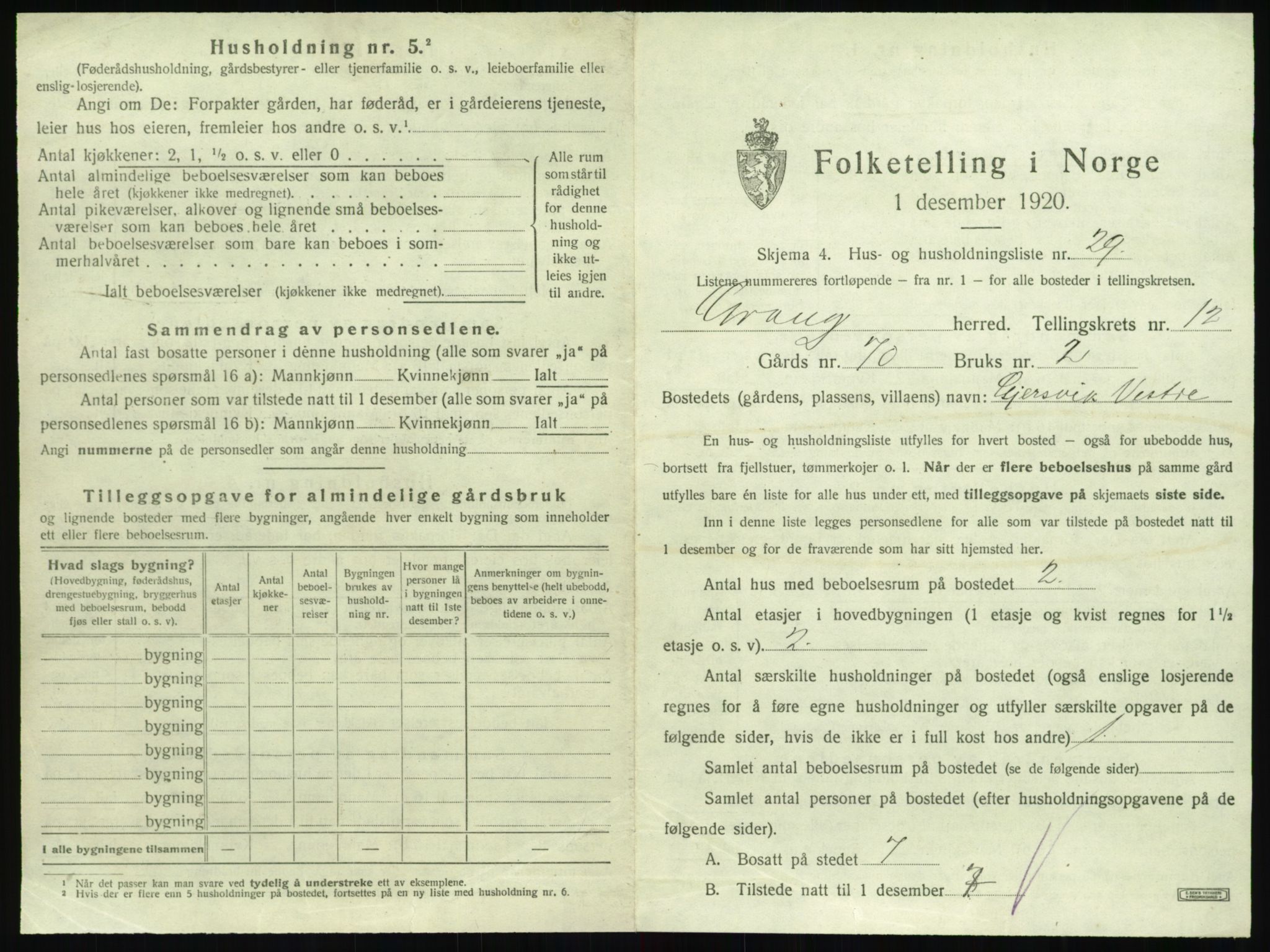 SAT, 1920 census for Grong, 1920, p. 1029