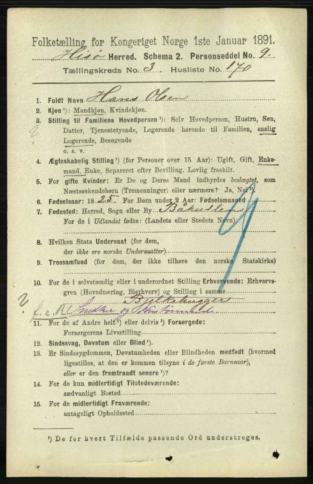 RA, 1891 census for 0922 Hisøy, 1891, p. 3227