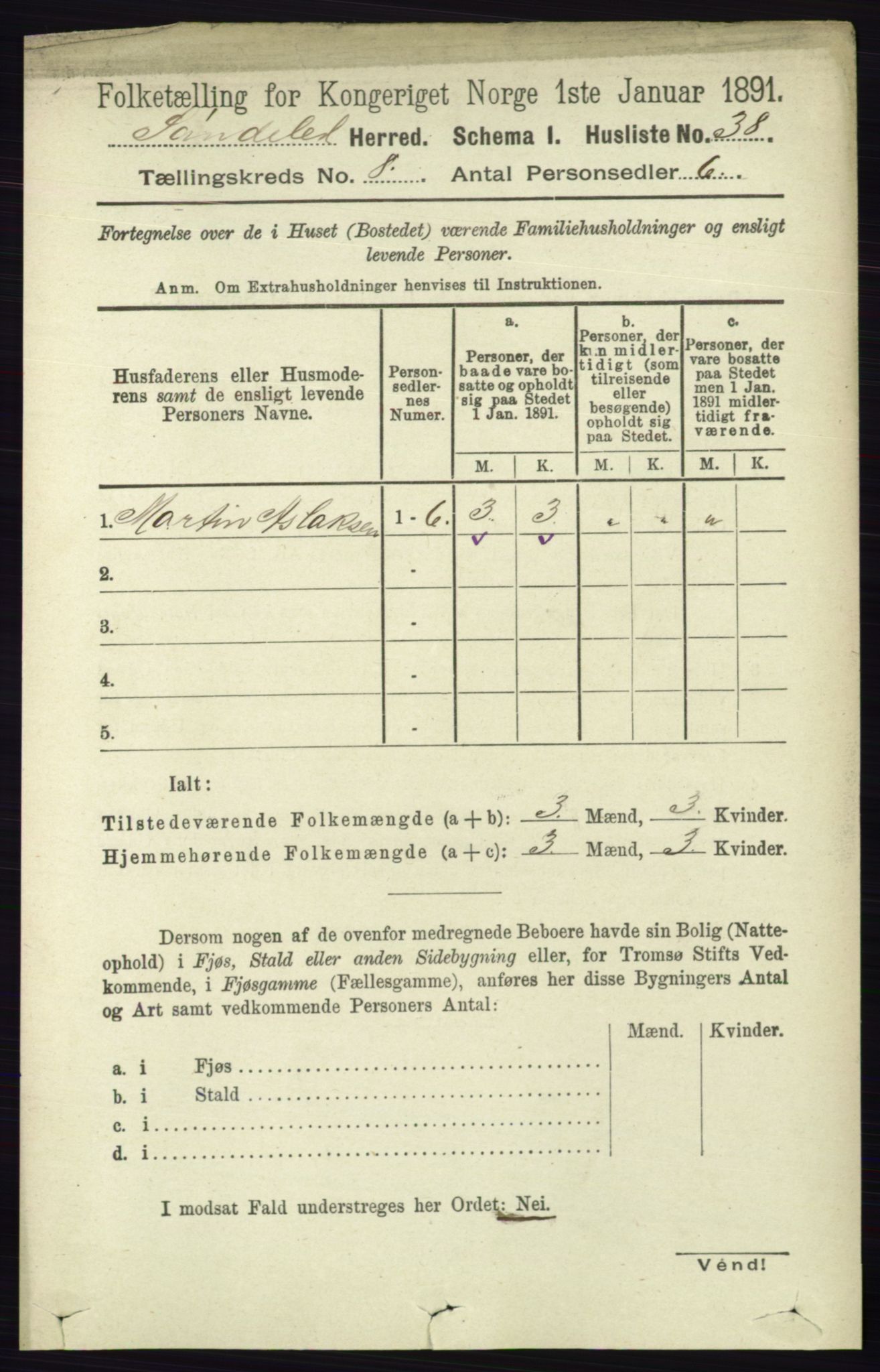 RA, 1891 census for 0913 Søndeled, 1891, p. 2564