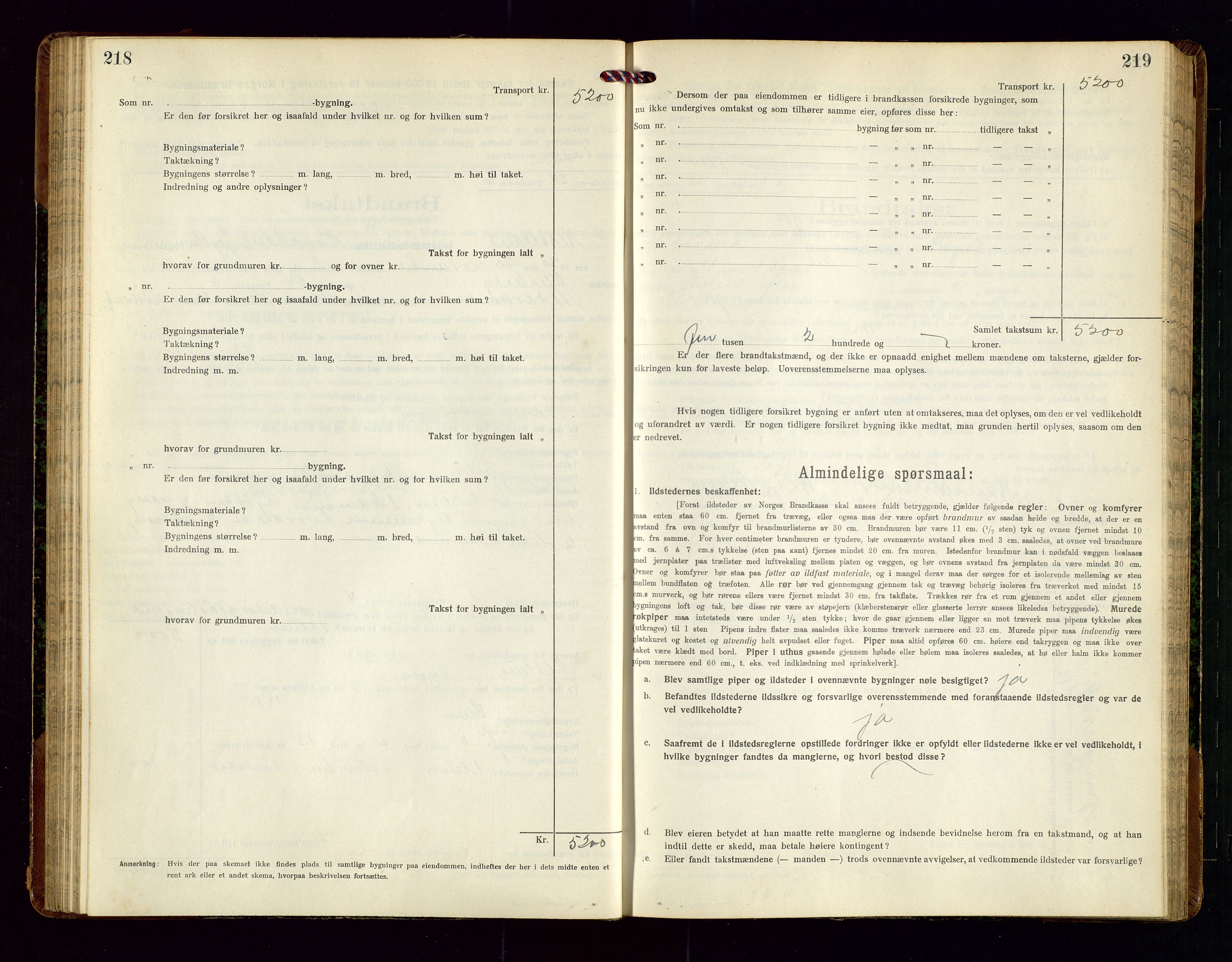 Nedstrand lensmannskontor, SAST/A-100236/Gob/L0002: "Brandtakstprotokol for Nerstrand lensmandsdistrikt Rogaland Fylke", 1916-1949, p. 218-219
