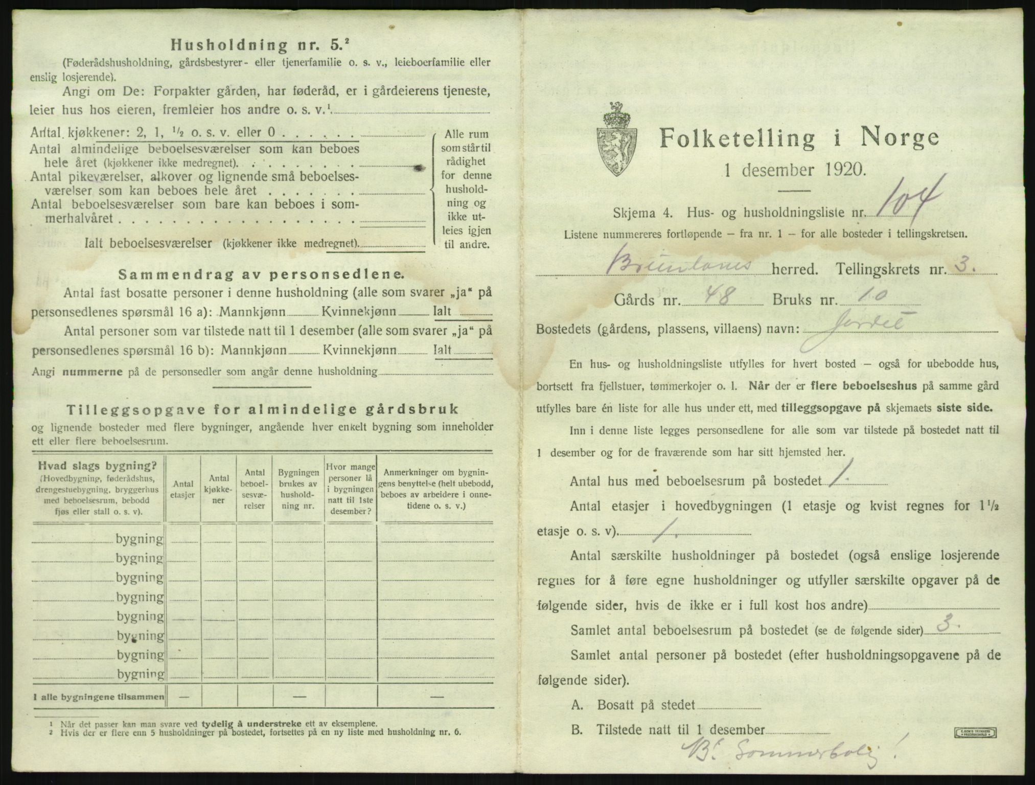 SAKO, 1920 census for Brunlanes, 1920, p. 711