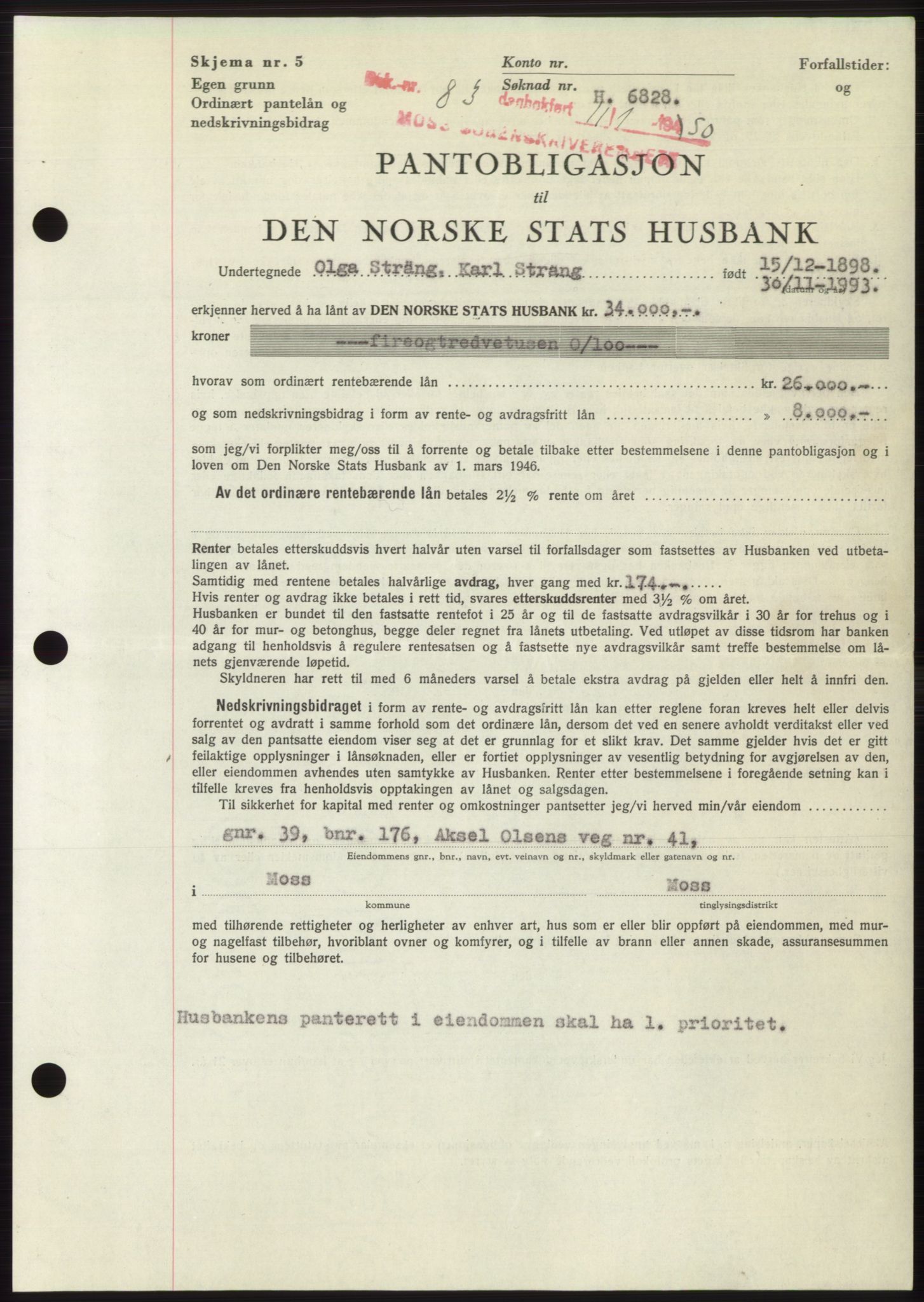 Moss sorenskriveri, SAO/A-10168: Mortgage book no. B23, 1949-1950, Diary no: : 83/1950