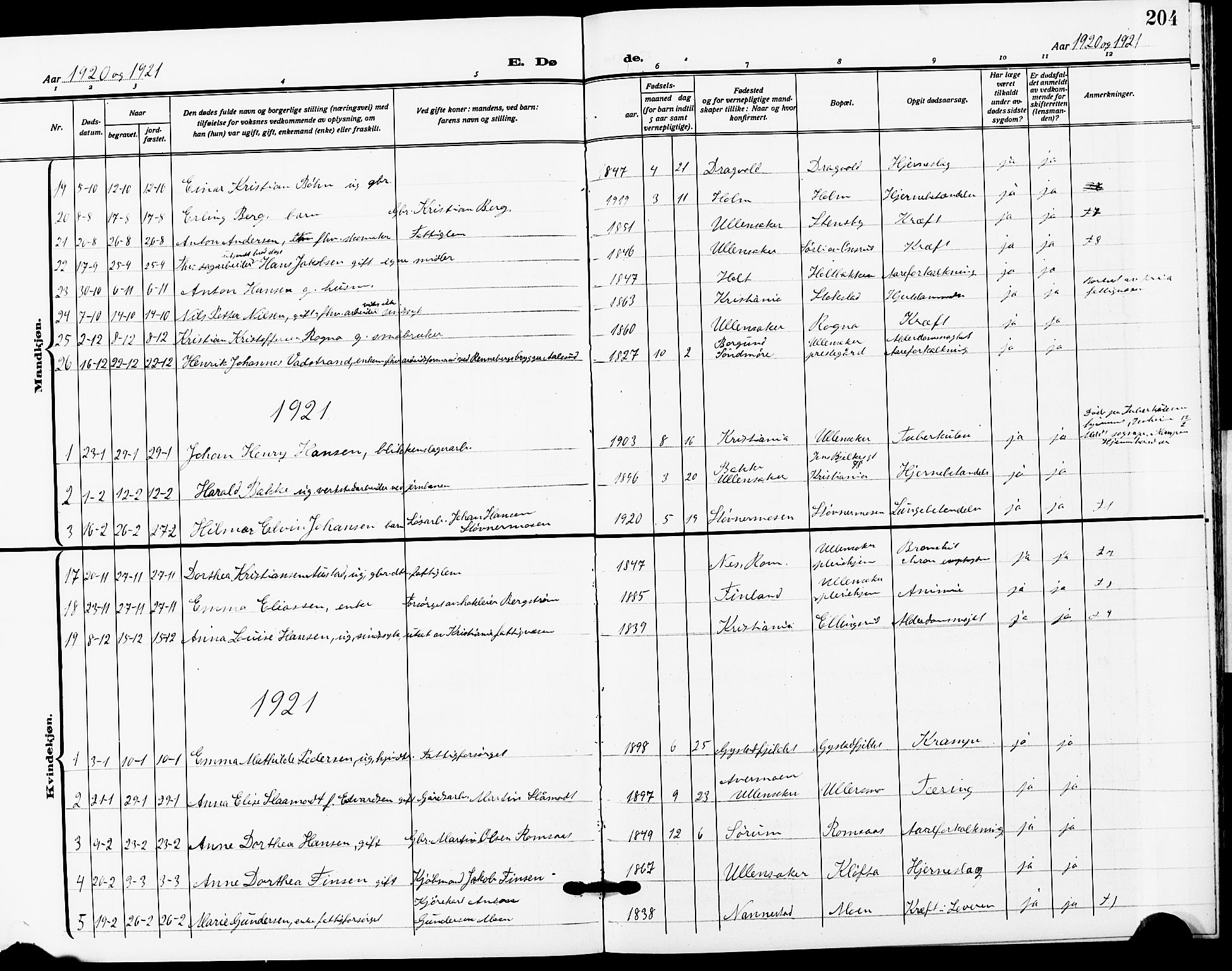 Ullensaker prestekontor Kirkebøker, SAO/A-10236a/G/Ga/L0003: Parish register (copy) no. I 3, 1914-1929, p. 204