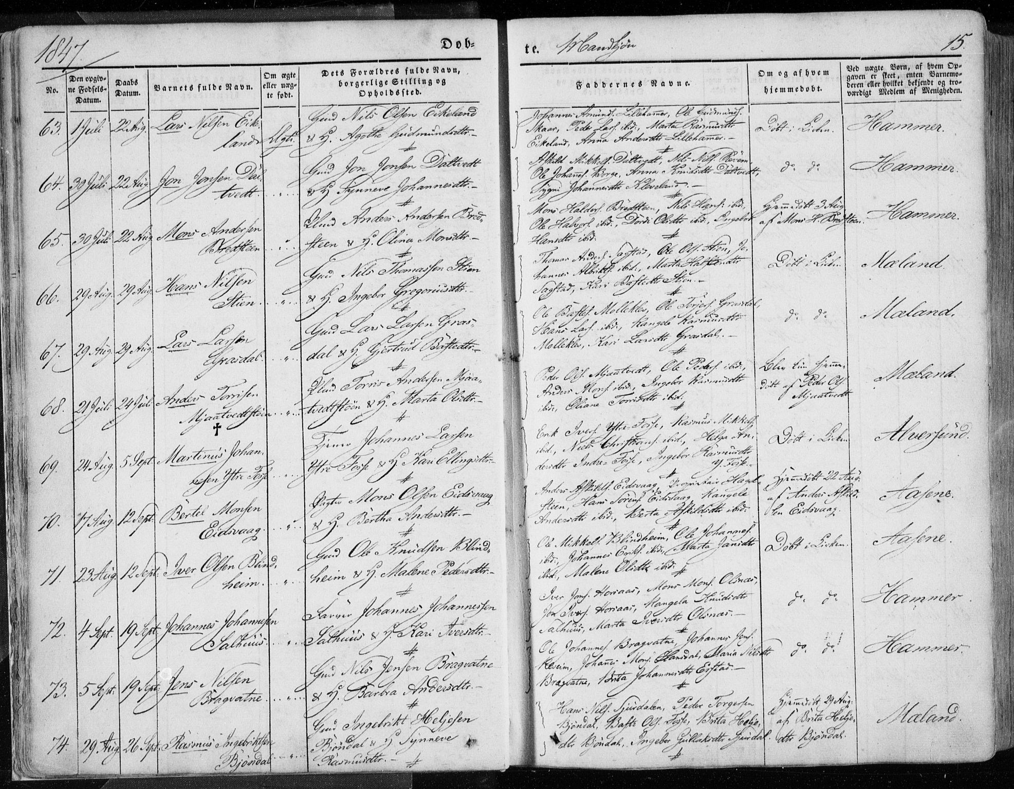 Hamre sokneprestembete, AV/SAB-A-75501/H/Ha/Haa/Haaa/L0013: Parish register (official) no. A 13, 1846-1857, p. 15