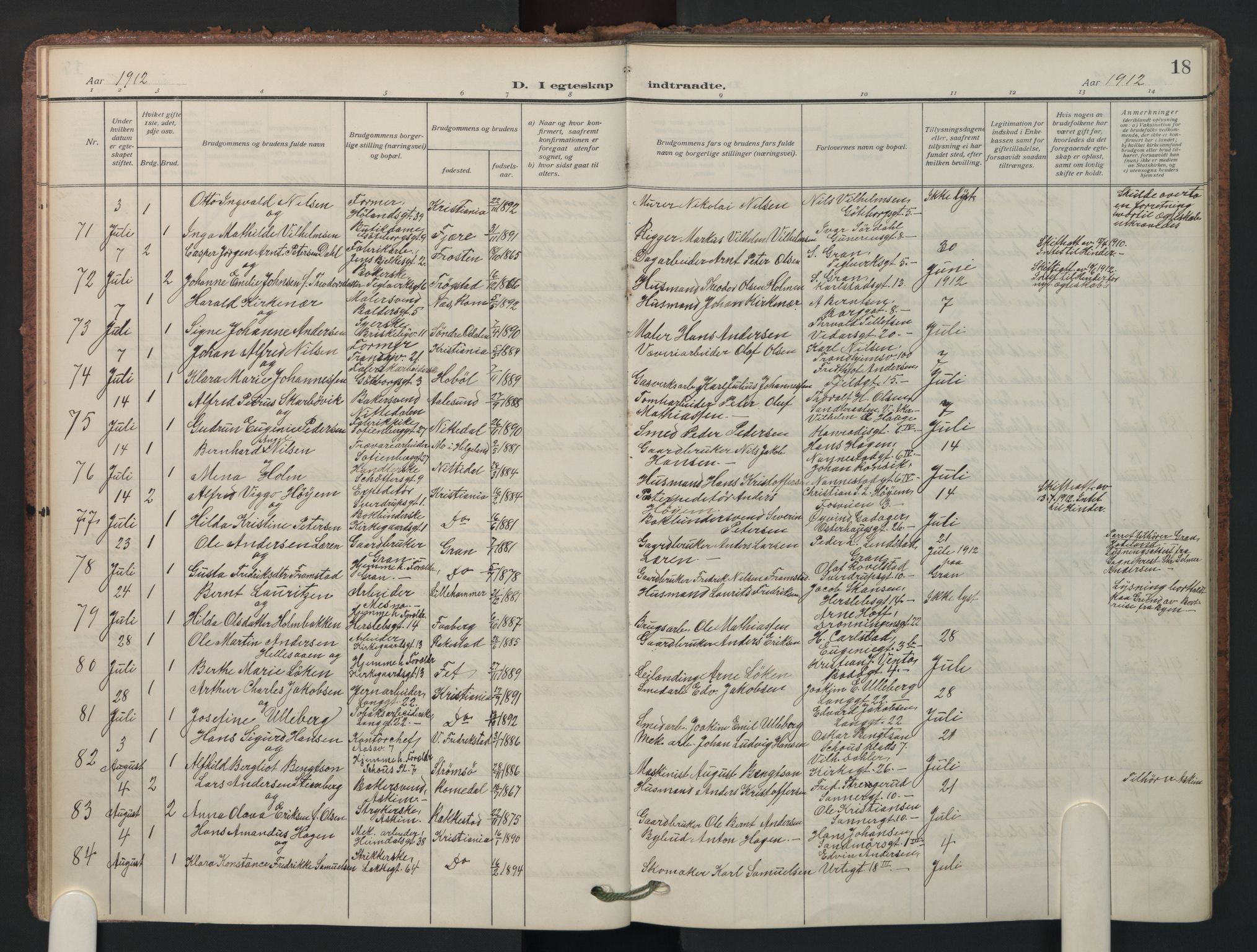 Petrus prestekontor Kirkebøker, AV/SAO-A-10872/F/Fa/L0013: Parish register (official) no. 13, 1911-1925, p. 18