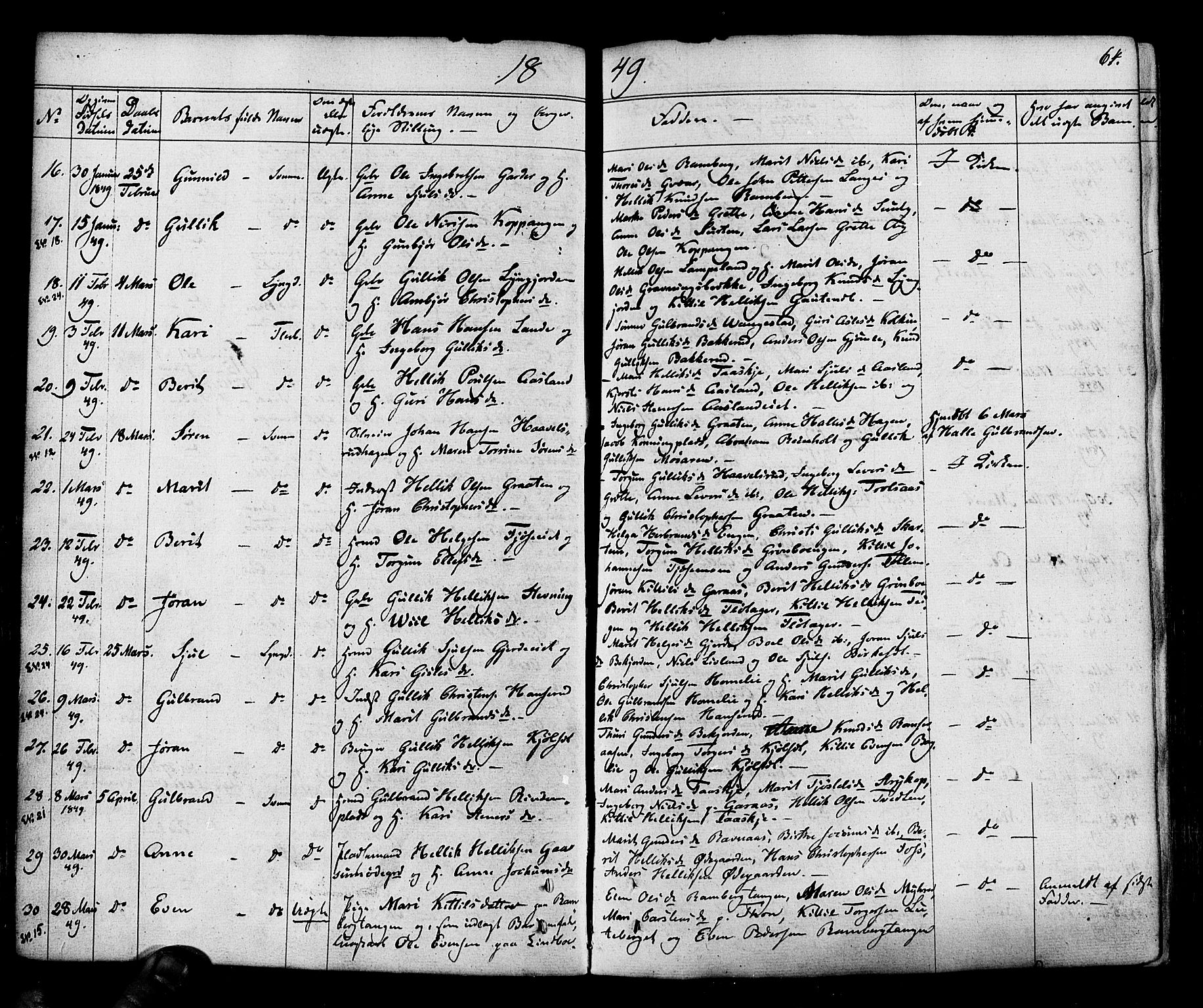 Flesberg kirkebøker, SAKO/A-18/F/Fa/L0006: Parish register (official) no. I 6, 1834-1860, p. 64
