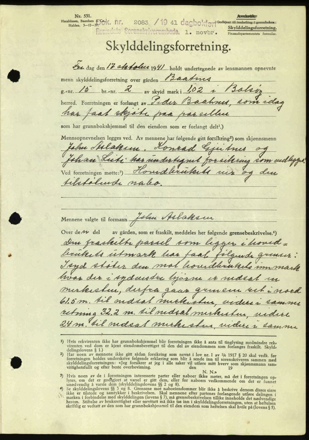 Romsdal sorenskriveri, AV/SAT-A-4149/1/2/2C: Mortgage book no. A11, 1941-1942, Diary no: : 2083/1941