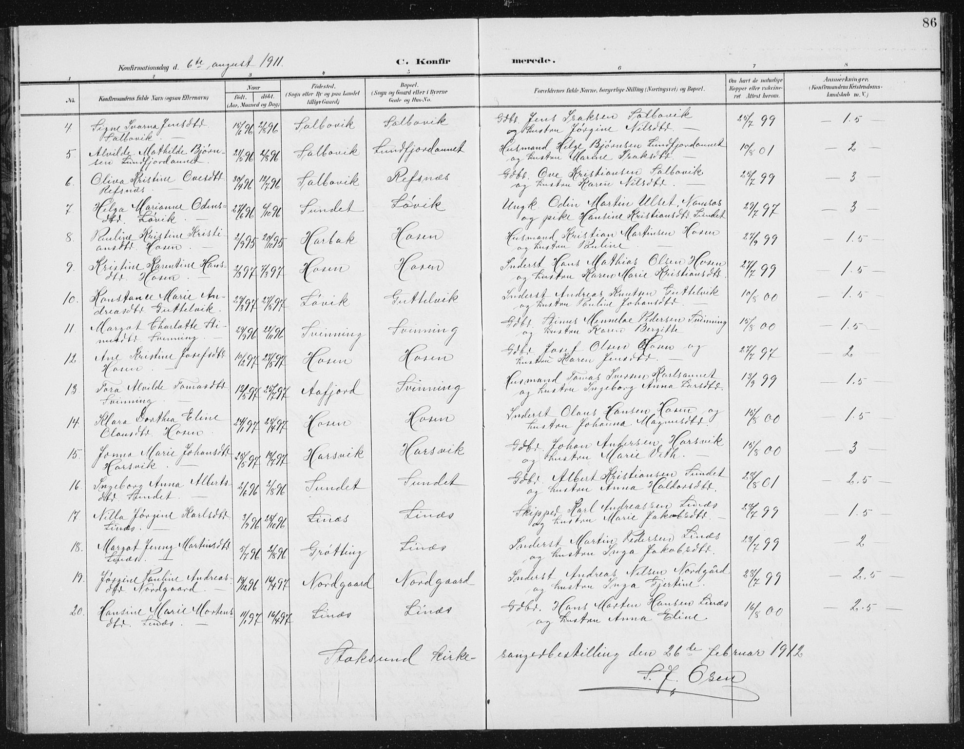 Ministerialprotokoller, klokkerbøker og fødselsregistre - Sør-Trøndelag, SAT/A-1456/656/L0699: Parish register (copy) no. 656C05, 1905-1920, p. 86