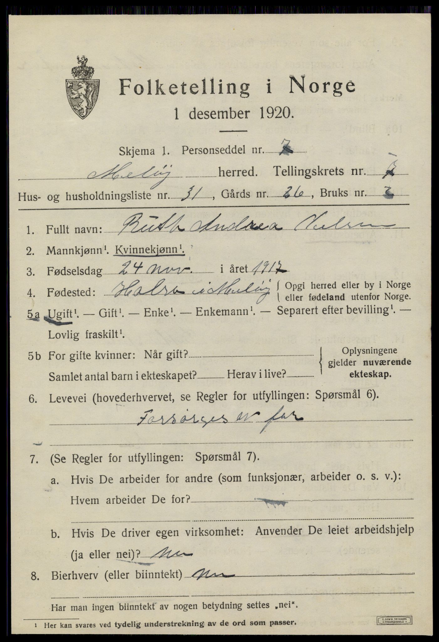 SAT, 1920 census for Meløy, 1920, p. 4111