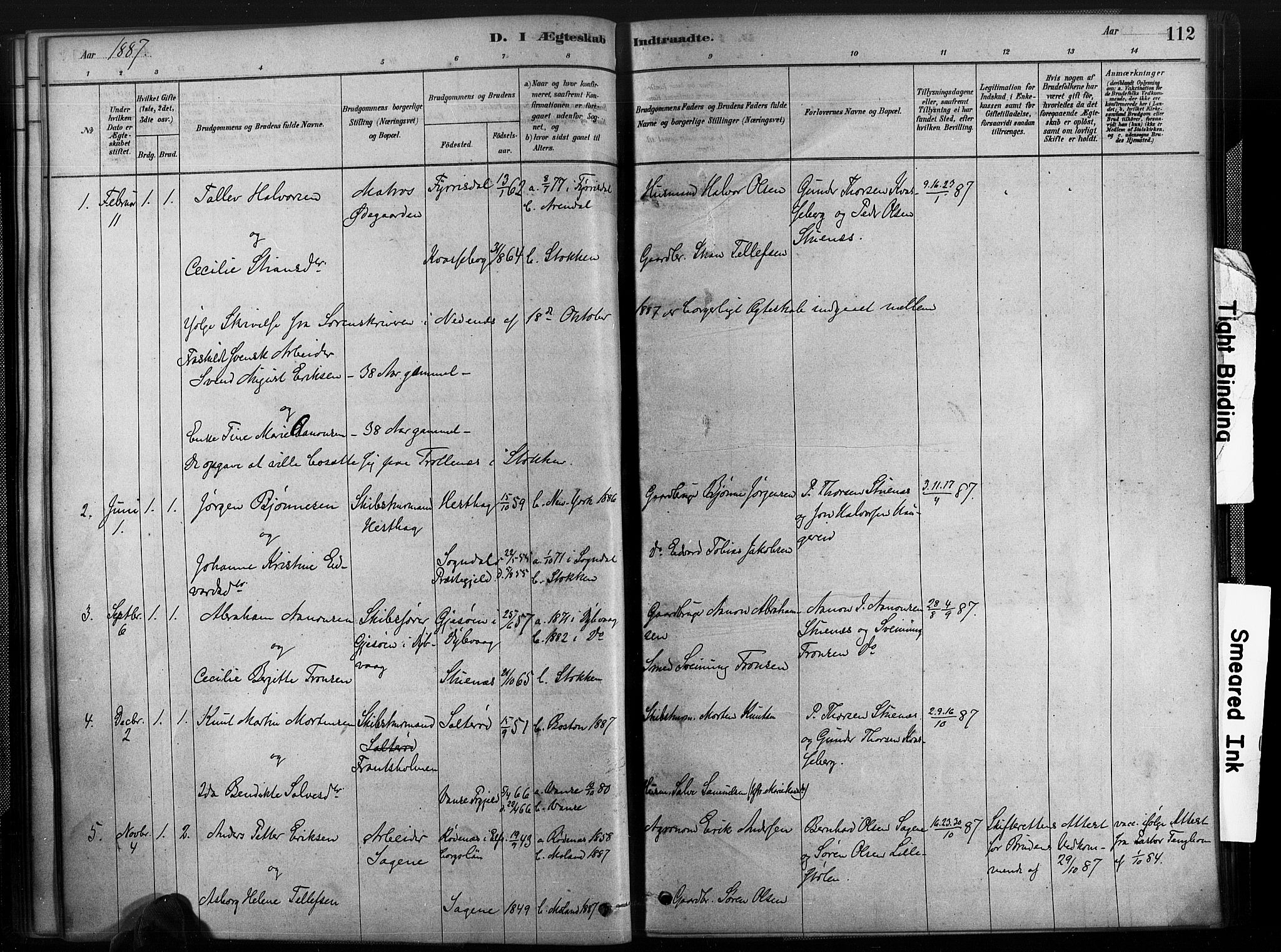 Austre Moland sokneprestkontor, SAK/1111-0001/F/Fa/Fab/L0001: Parish register (official) no. A 1, 1878-1898, p. 112