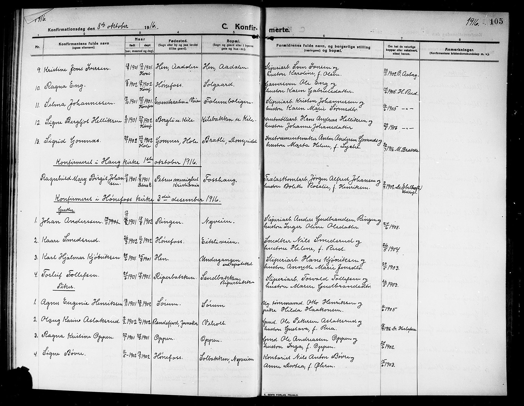 Norderhov kirkebøker, SAKO/A-237/G/Ga/L0009: Parish register (copy) no. I 9, 1913-1920, p. 105